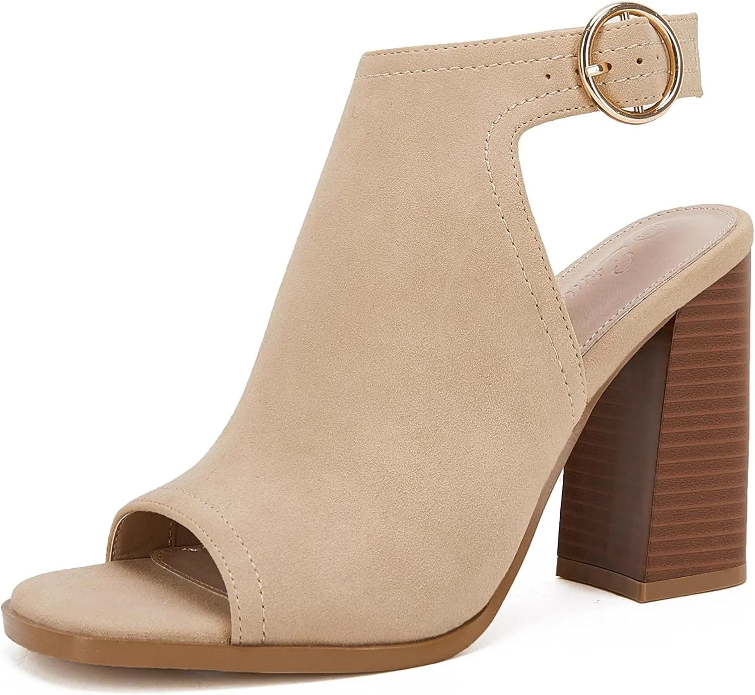 Ermonn Women‘s Cutout Peep Toe Stacked Heeled Sandals Ankle Strap Buckle Booties