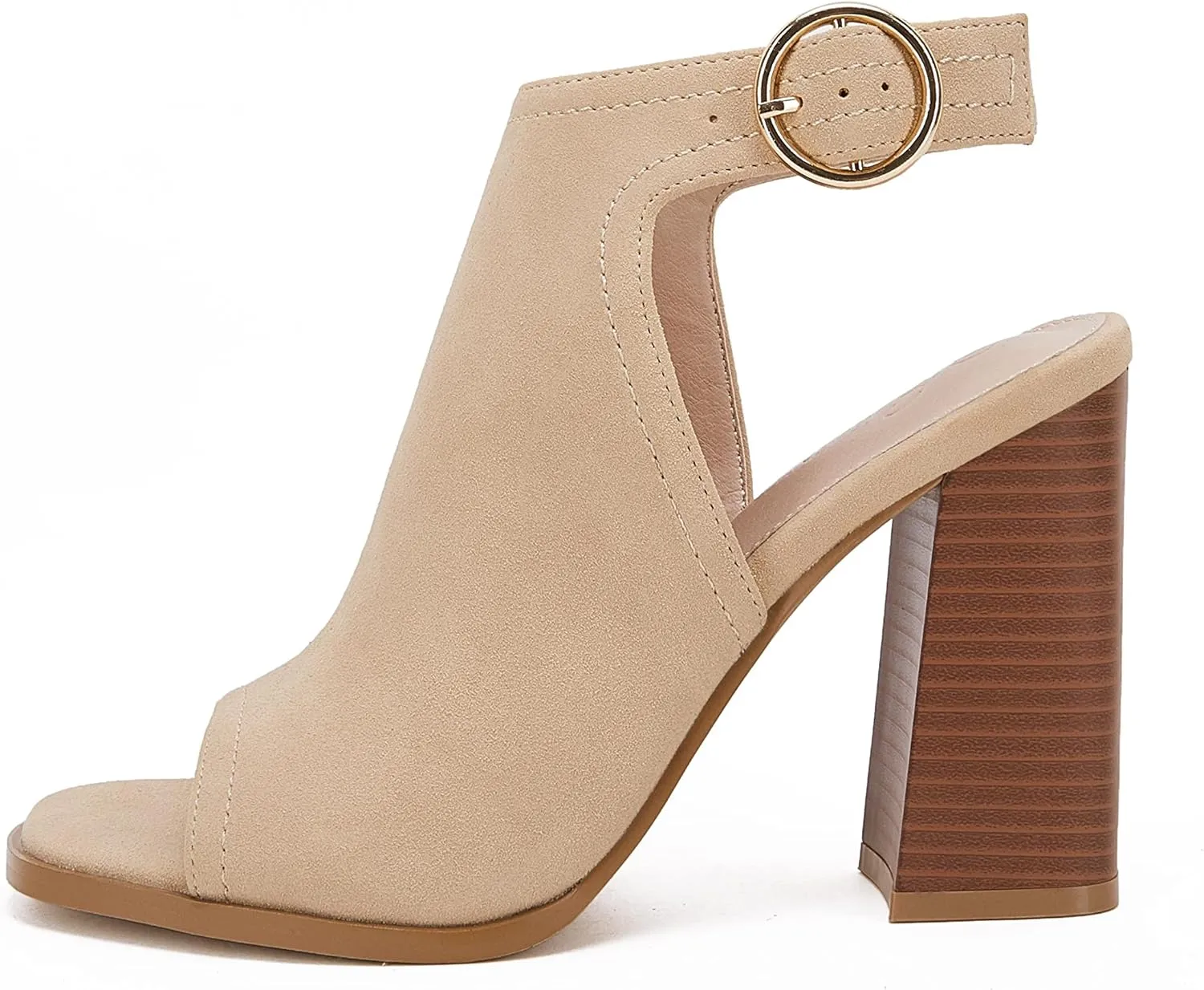 Ermonn Women‘s Cutout Peep Toe Stacked Heeled Sandals Ankle Strap Buckle Booties