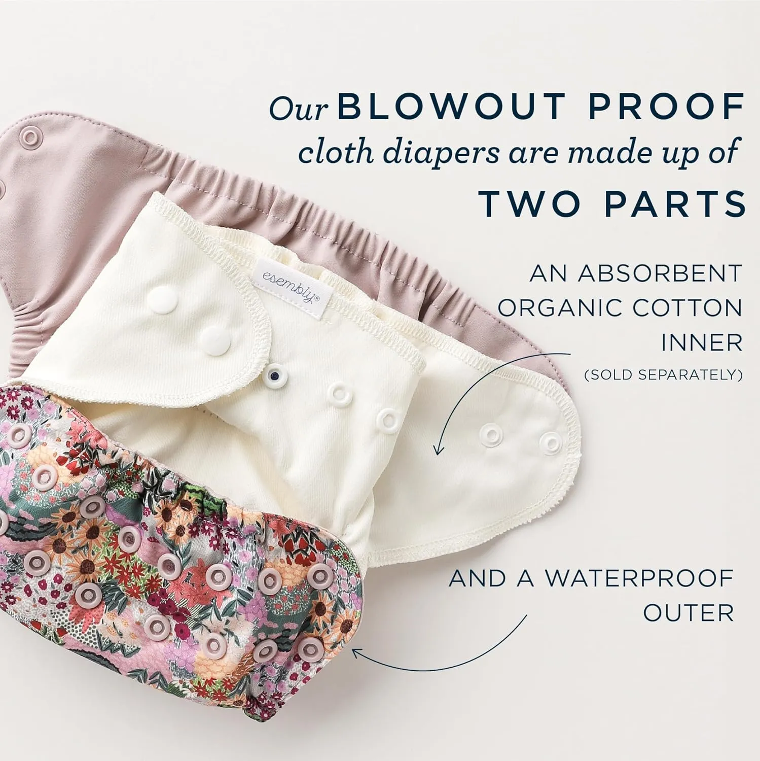 Esembly Cloth Diaper Outer, Swim and Waterproof Cloth Diaper Cover, Leak-Proof and Breathable Layer, Reusable with Snap Closure - Size 1 (7-17lbs), Parchment