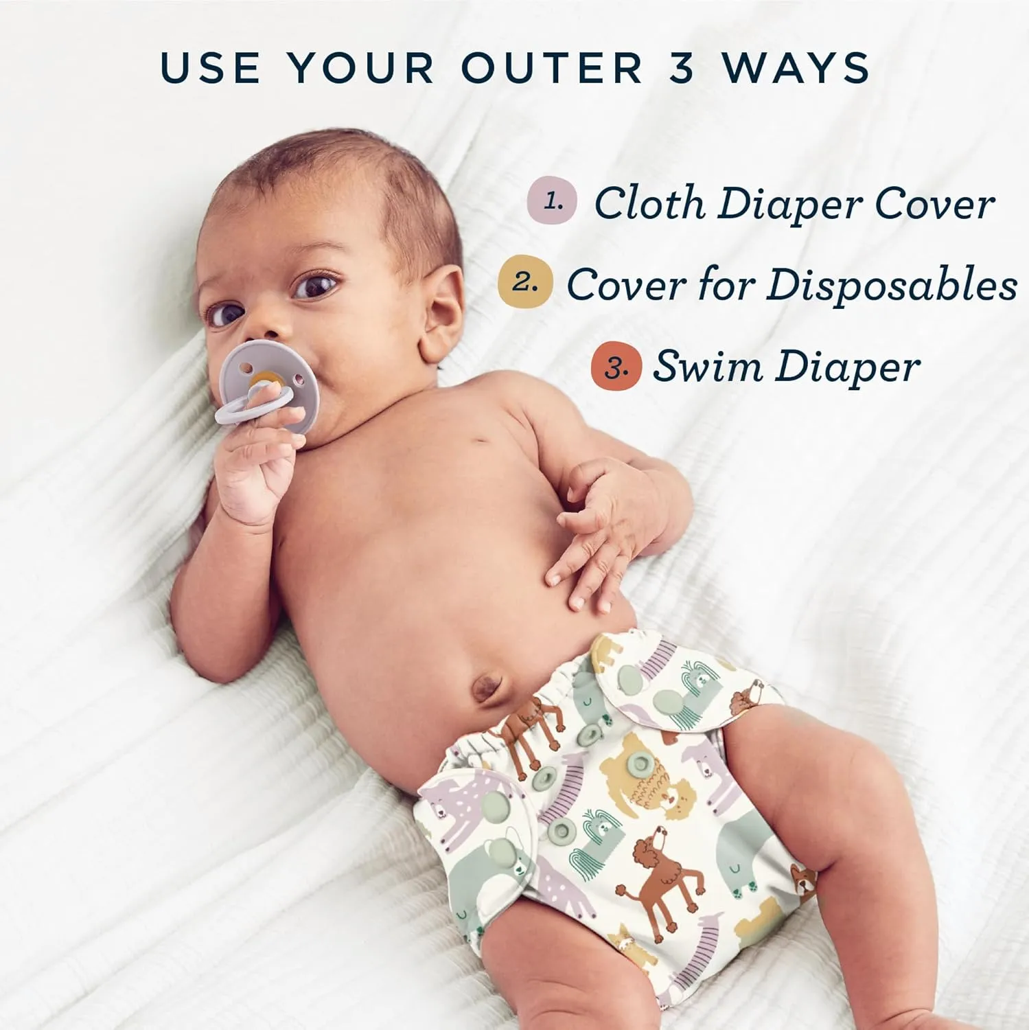 Esembly Cloth Diaper Outer, Swim and Waterproof Cloth Diaper Cover, Leak-Proof and Breathable Layer, Reusable with Snap Closure - Size 1 (7-17lbs), Parchment