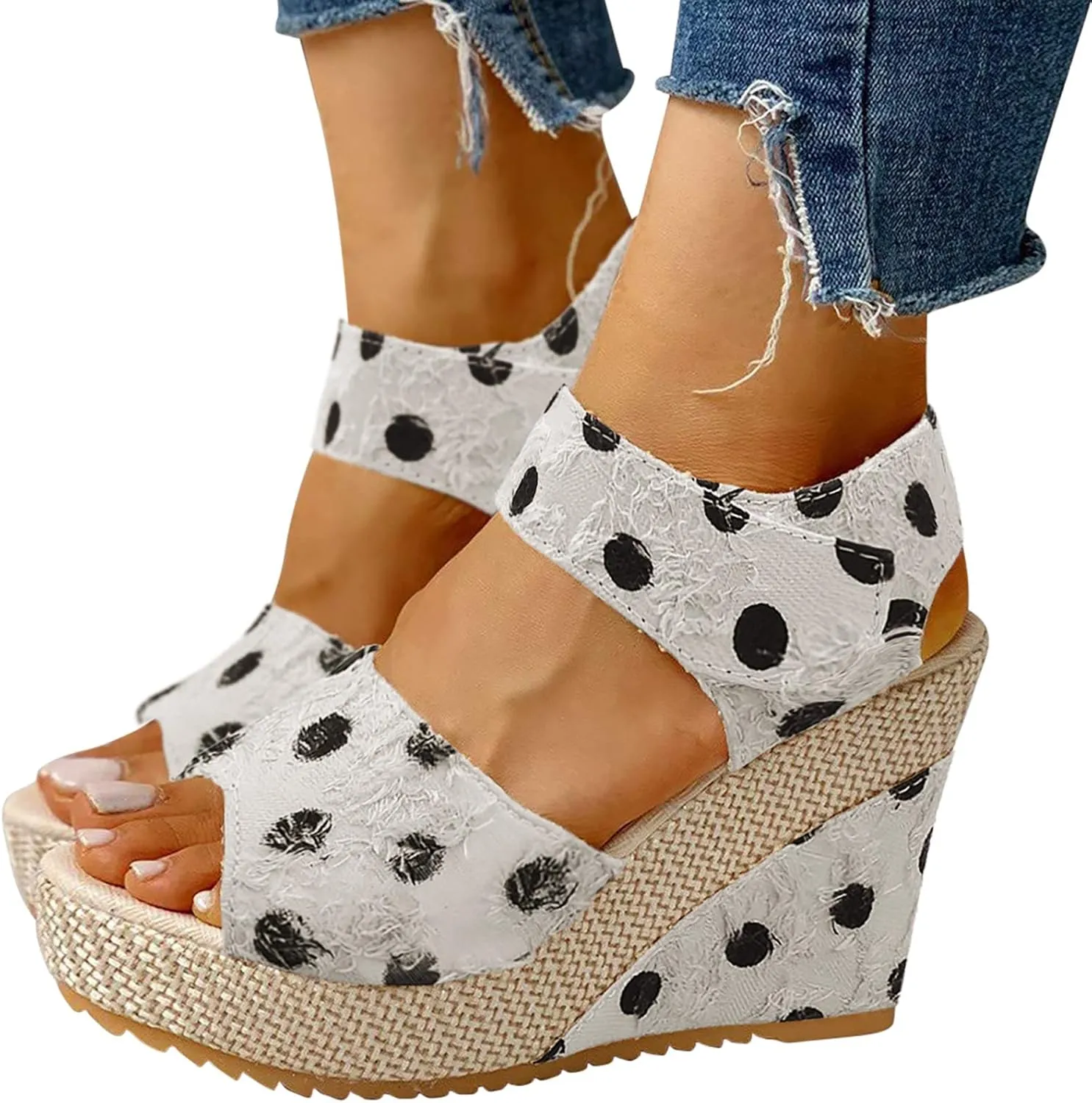 Espadrilles Wedge Sandals for Women, Womens Open Toe Wedges Heels Sandals Tie Lace Up Platform Ankle Strap Dressy Summer Dress Shoes (e-White, 7)