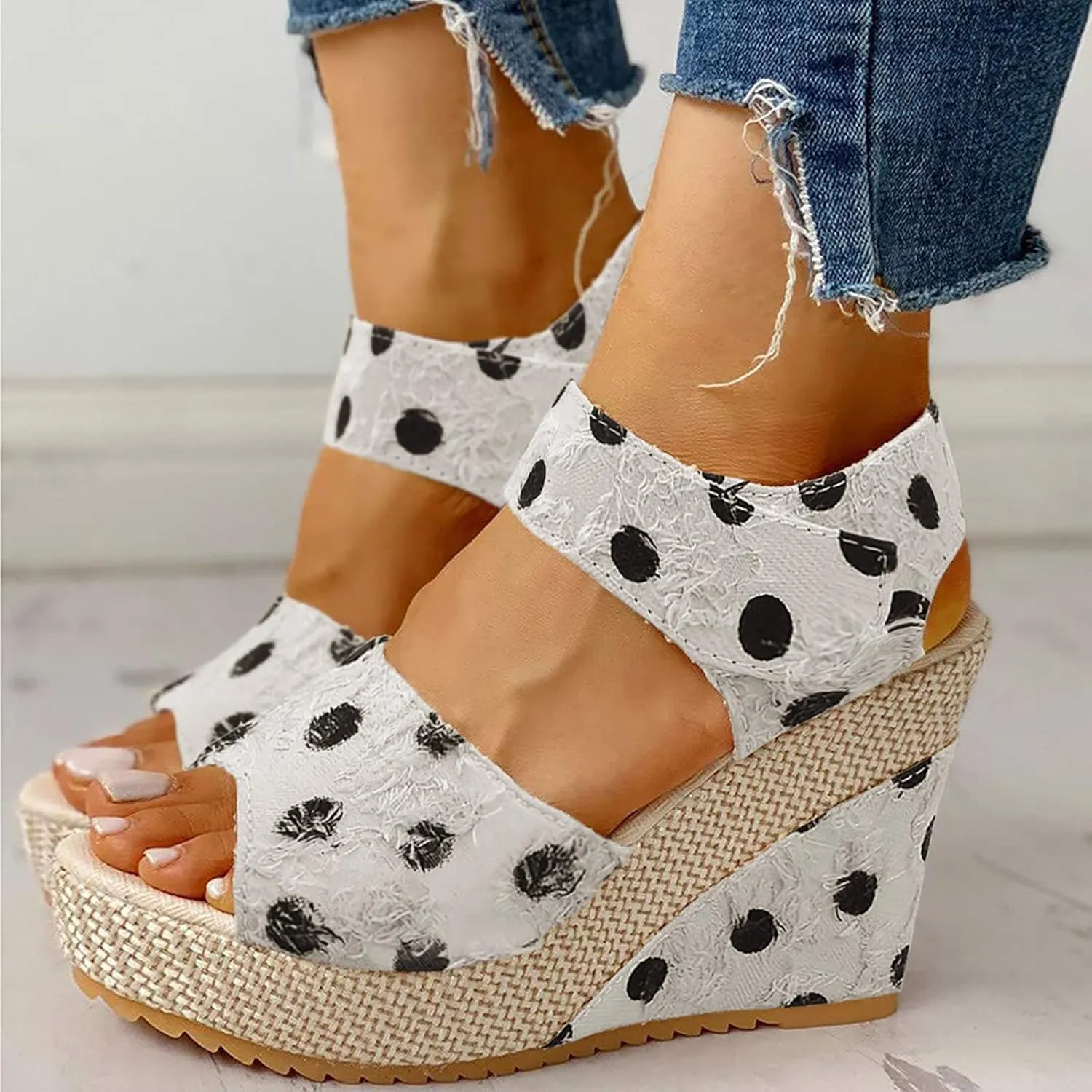 Espadrilles Wedge Sandals for Women, Womens Open Toe Wedges Heels Sandals Tie Lace Up Platform Ankle Strap Dressy Summer Dress Shoes (e-White, 7)