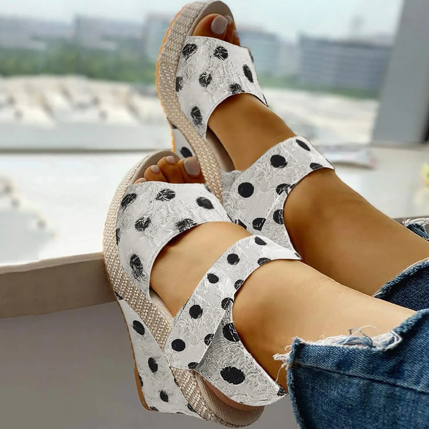 Espadrilles Wedge Sandals for Women, Womens Open Toe Wedges Heels Sandals Tie Lace Up Platform Ankle Strap Dressy Summer Dress Shoes (e-White, 7)