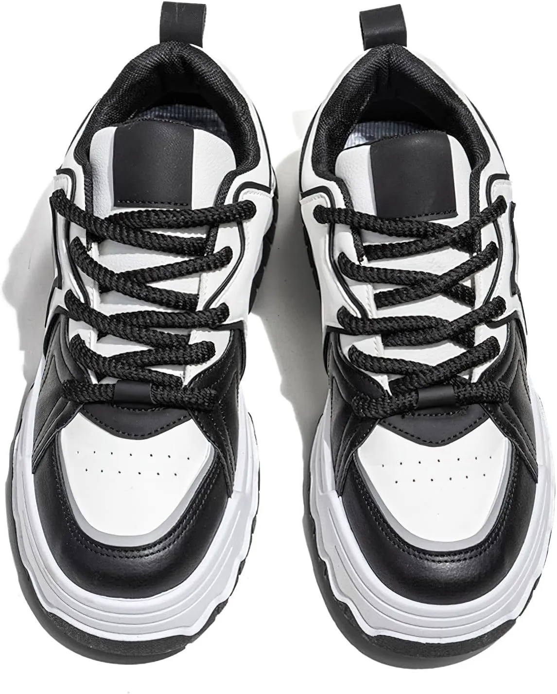 Exusiai Men Chunky Sneakers Fashion Star Y2K Shoes Platform Dad Shoes Comfortable White&Black Loafers