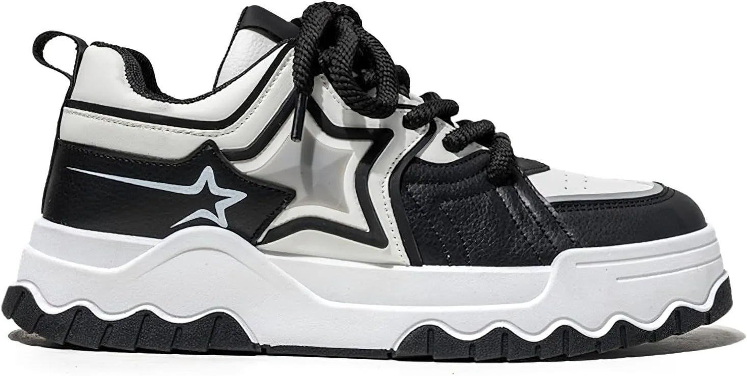 Exusiai Men Chunky Sneakers Fashion Star Y2K Shoes Platform Dad Shoes Comfortable White&Black Loafers