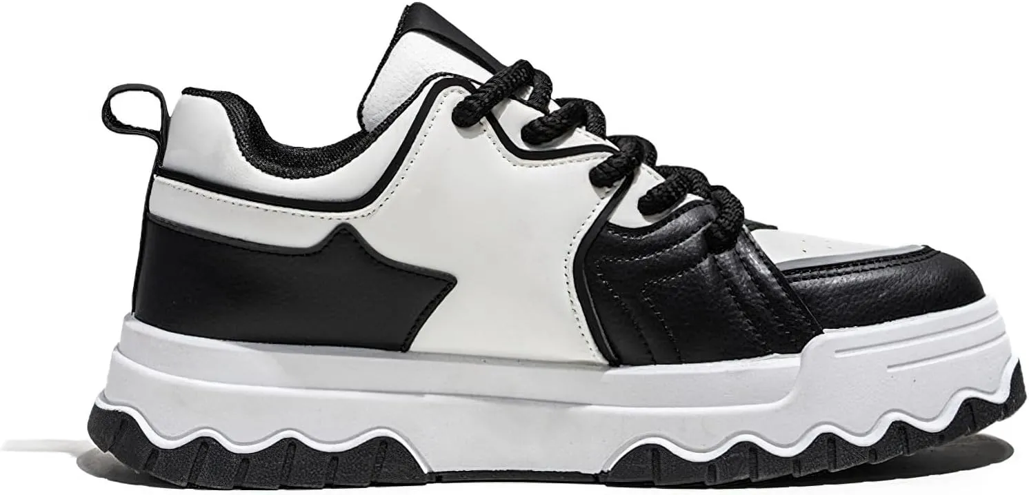 Exusiai Men Chunky Sneakers Fashion Star Y2K Shoes Platform Dad Shoes Comfortable White&Black Loafers