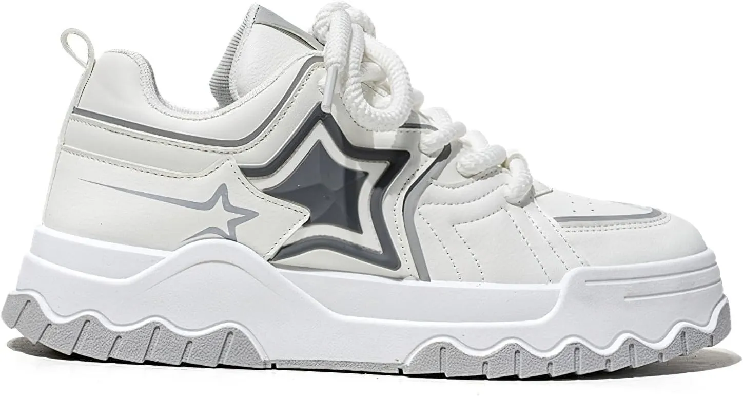 Exusiai Men Chunky Sneakers Fashion Star Y2K Shoes Platform Dad Shoes Comfortable White&Black Loafers
