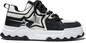Exusiai Men Chunky Sneakers Fashion Star Y2K Shoes Platform Dad Shoes Comfortable White&Black Loafers