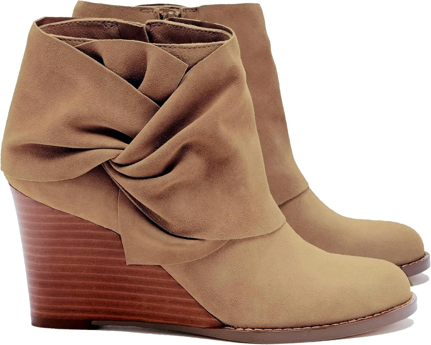 Fashare Womens Wedge Booties Ankle Heels Boots Bow Knot Stacked Heeled Winter Dress Shoes