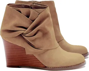 Fashare Womens Wedge Booties Ankle Heels Boots Bow Knot Stacked Heeled Winter Dress Shoes