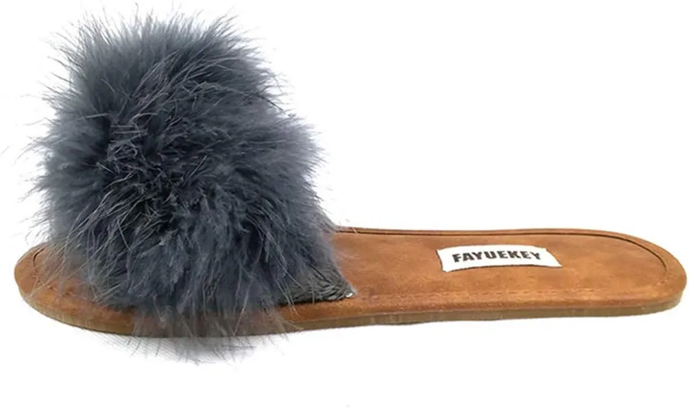 FAYUEKEY Comfy Slippers for Women Open Toe Sexy Fluffy Furry Soft Cute Slides Indoor Outdoor Flats Shoes