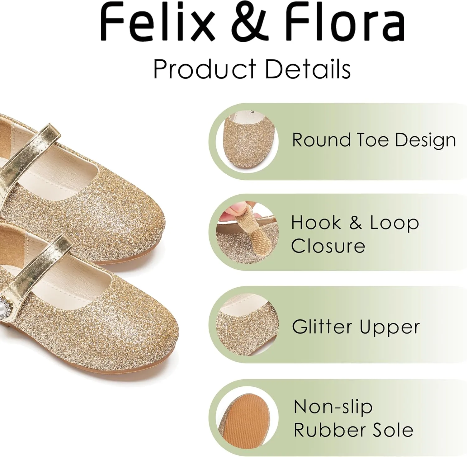 Felix & Flora Girls Toddler Little Ballet Shoes - Flower Girls Mary Jane Flats Dress Shoes Party Wedding