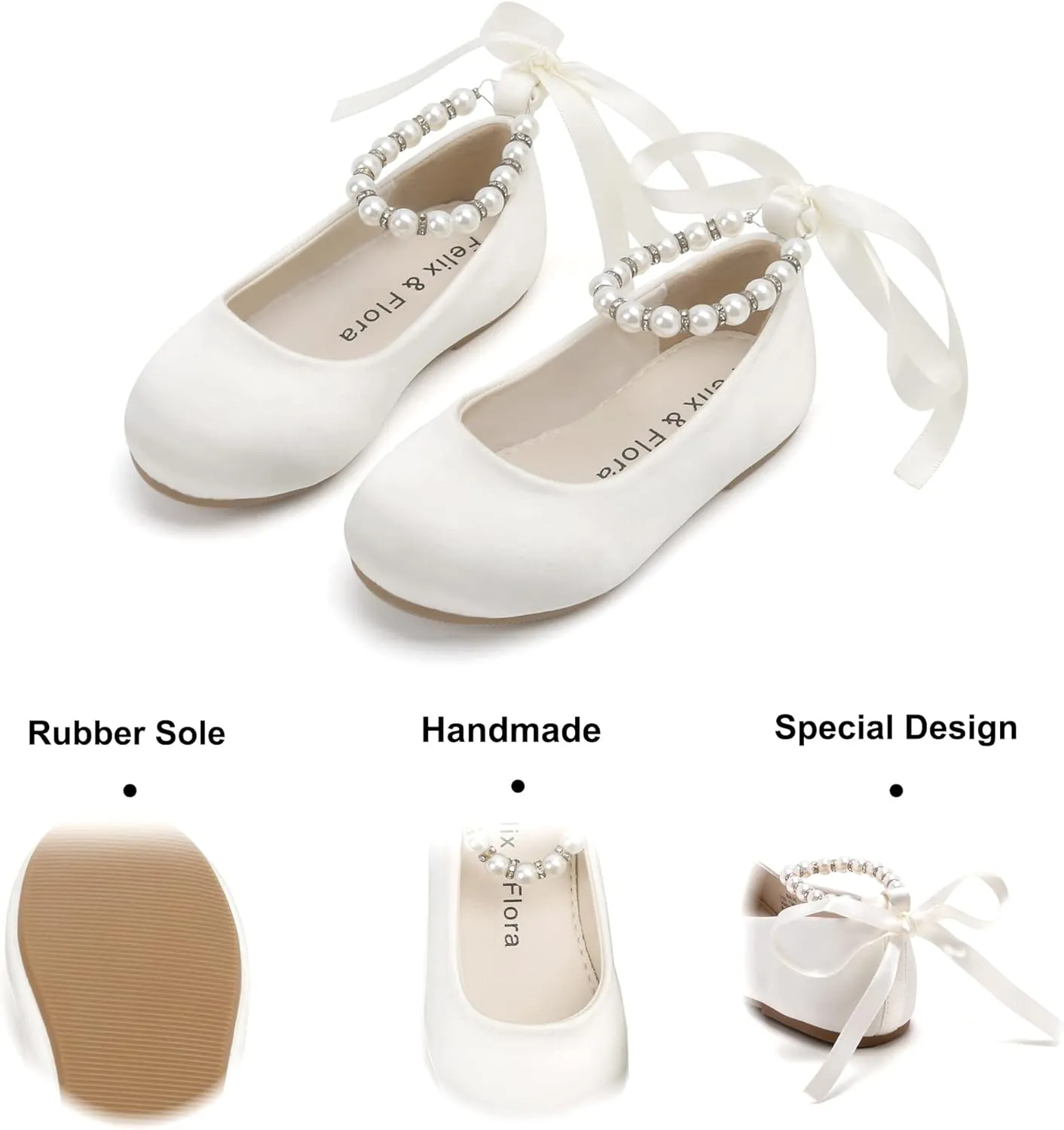 Felix & Flora Girls Toddler Little Ballet Shoes - Flower Girls Mary Jane Flats Dress Shoes Party Wedding