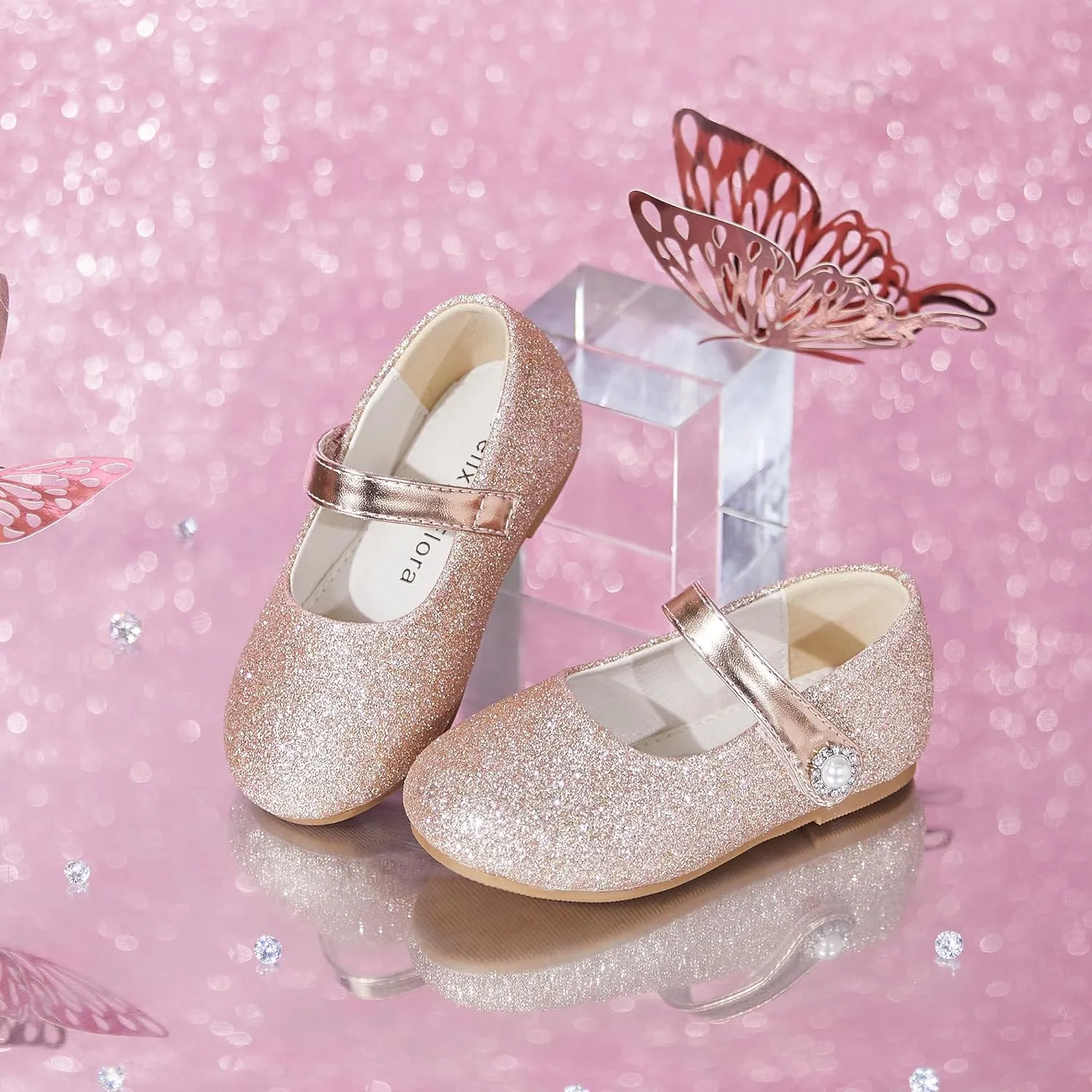 Felix & Flora Girls Toddler Little Ballet Shoes - Flower Girls Mary Jane Flats Dress Shoes Party Wedding