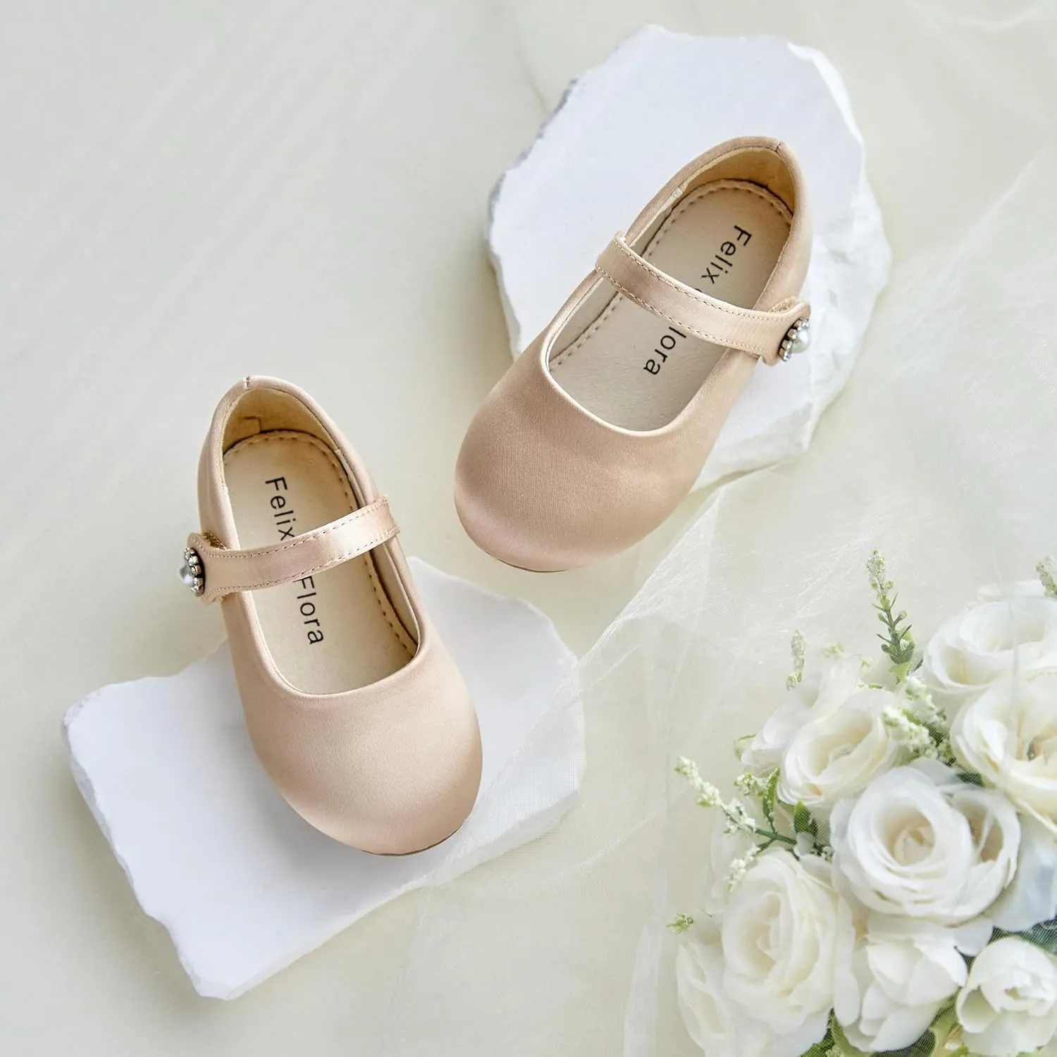 Felix & Flora Girls Toddler Little Ballet Shoes - Flower Girls Mary Jane Flats Dress Shoes Party Wedding