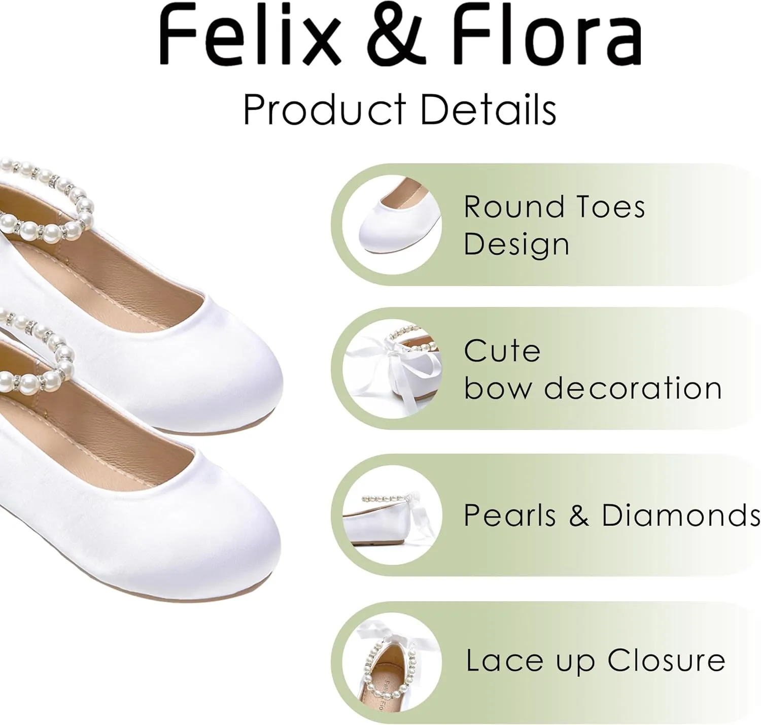 Felix & Flora Girls Toddler Little Ballet Shoes - Flower Girls Mary Jane Flats Dress Shoes Party Wedding