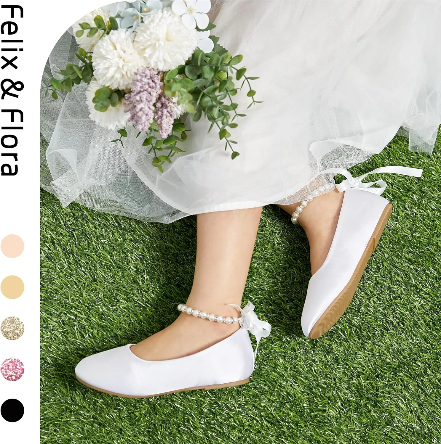 Felix & Flora Girls Toddler Little Ballet Shoes - Flower Girls Mary Jane Flats Dress Shoes Party Wedding