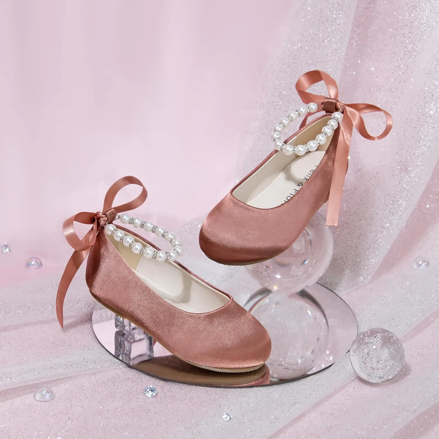 Felix & Flora Girls Toddler Little Ballet Shoes - Flower Girls Mary Jane Flats Dress Shoes Party Wedding