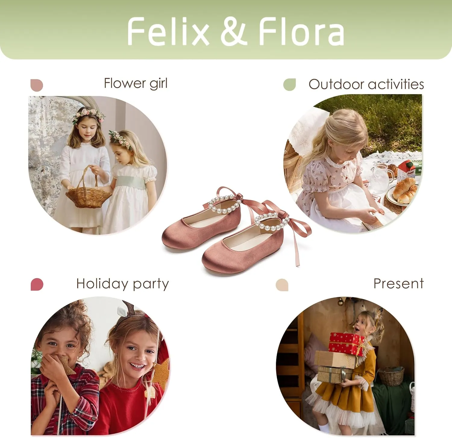 Felix & Flora Girls Toddler Little Ballet Shoes - Flower Girls Mary Jane Flats Dress Shoes Party Wedding