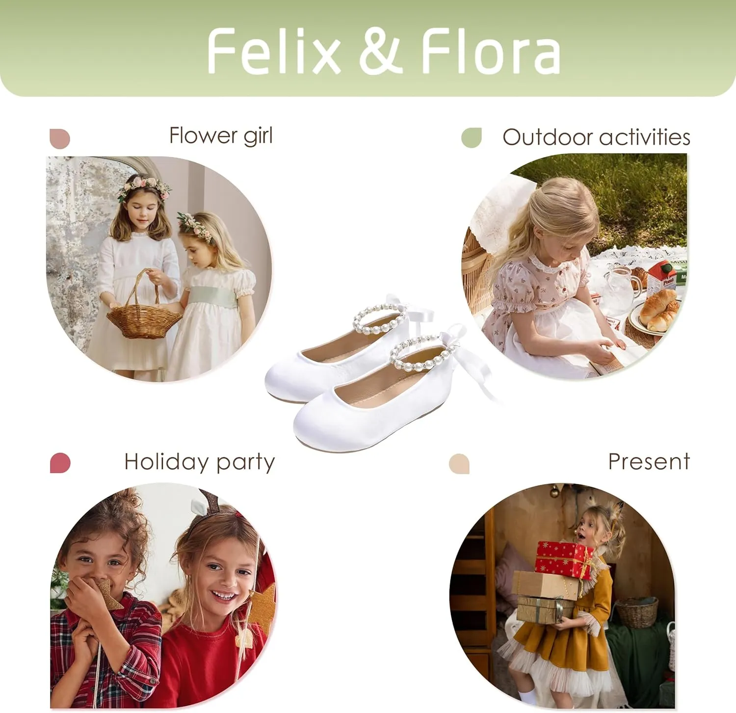 Felix & Flora Girls Toddler Little Ballet Shoes - Flower Girls Mary Jane Flats Dress Shoes Party Wedding