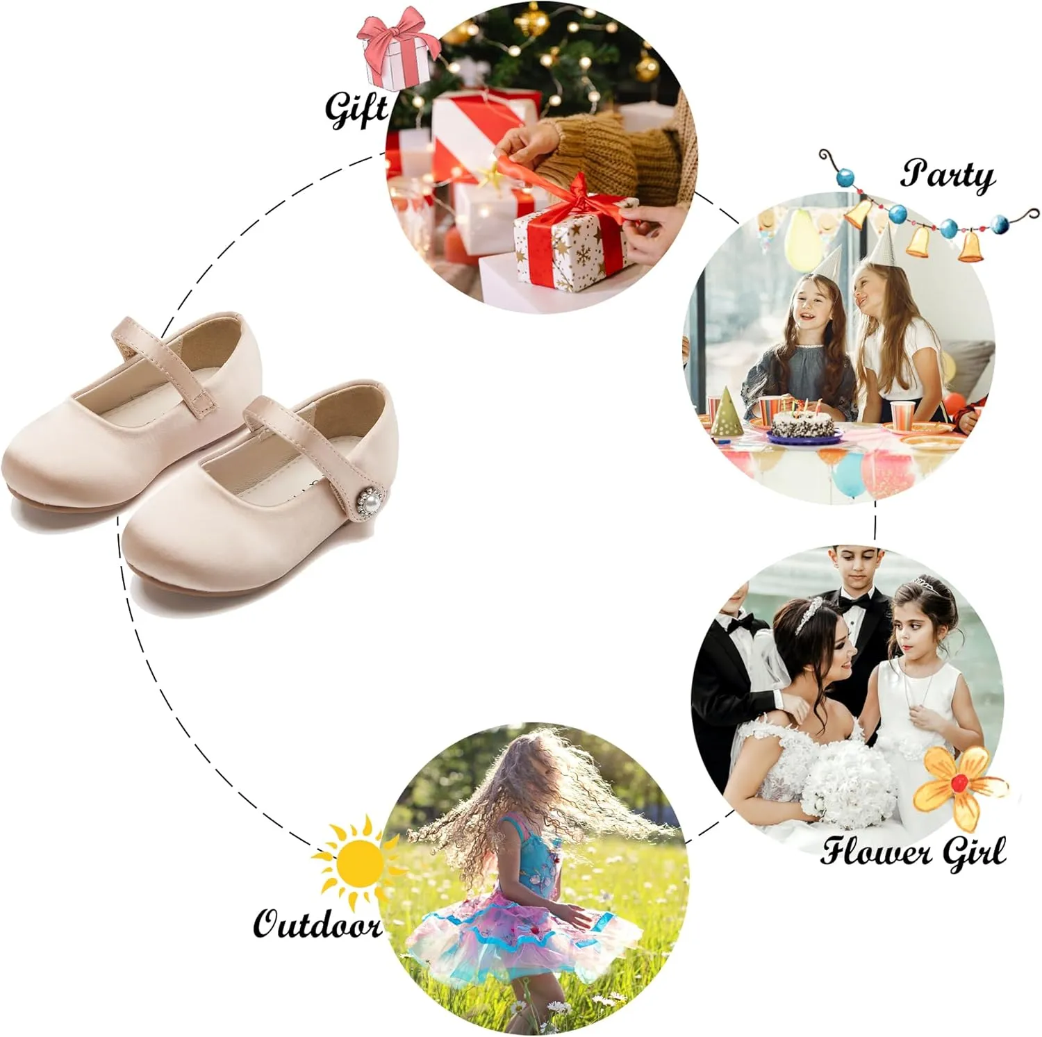 Felix & Flora Girls Toddler Little Ballet Shoes - Flower Girls Mary Jane Flats Dress Shoes Party Wedding