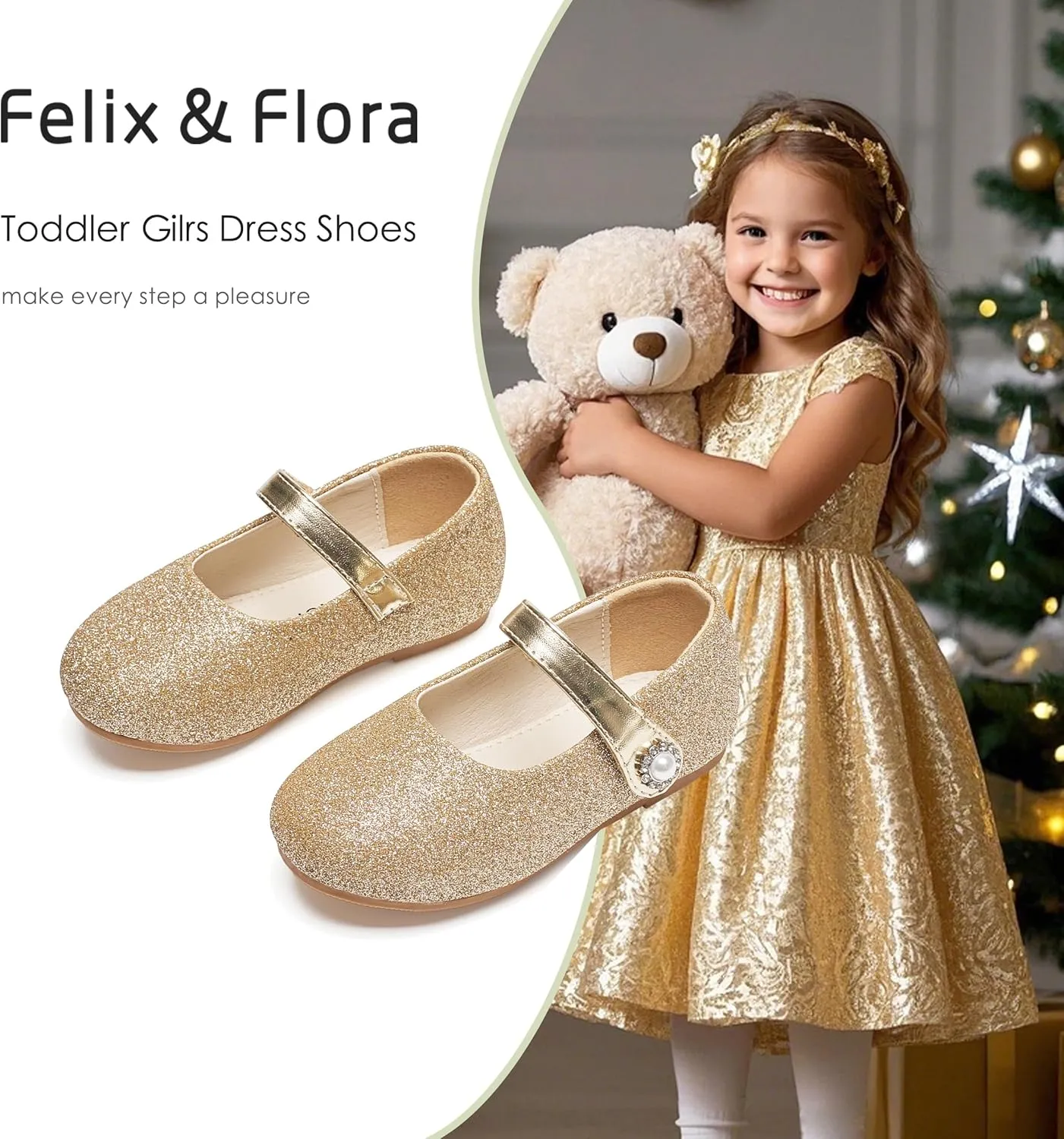 Felix & Flora Girls Toddler Little Ballet Shoes - Flower Girls Mary Jane Flats Dress Shoes Party Wedding