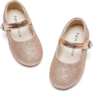 Felix & Flora Girls Toddler Little Ballet Shoes - Flower Girls Mary Jane Flats Dress Shoes Party Wedding