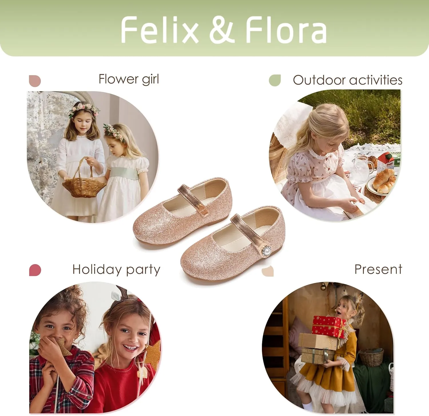 Felix & Flora Girls Toddler Little Ballet Shoes - Flower Girls Mary Jane Flats Dress Shoes Party Wedding