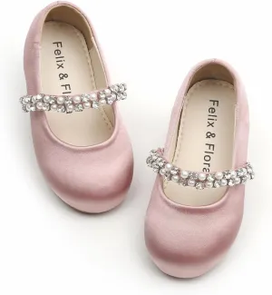 Felix & Flora Girls Toddler Little Ballet Shoes - Flower Girls Mary Jane Flats Dress Shoes Party Wedding