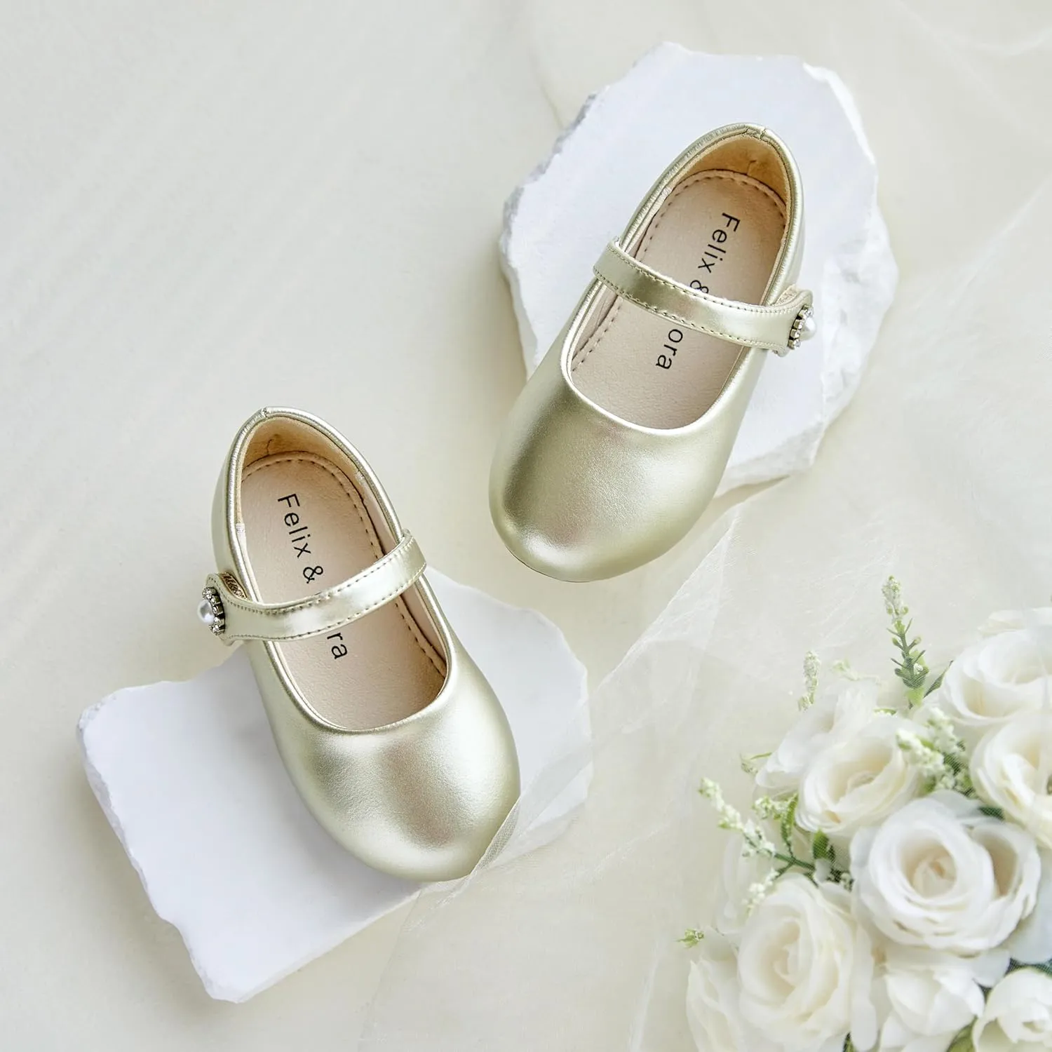 Felix & Flora Girls Toddler Little Ballet Shoes - Flower Girls Mary Jane Flats Dress Shoes Party Wedding