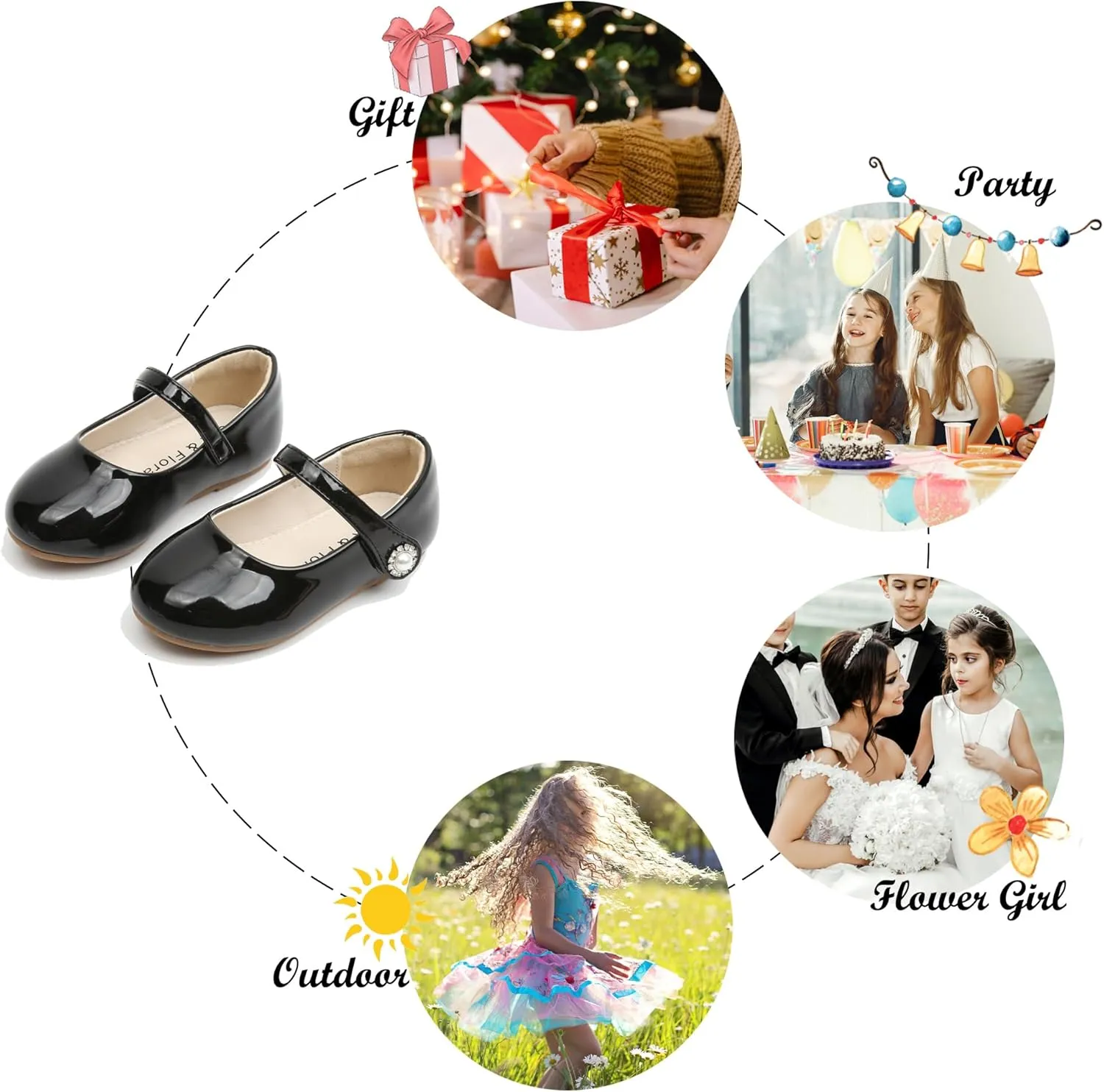 Felix & Flora Girls Toddler Little Ballet Shoes - Flower Girls Mary Jane Flats Dress Shoes Party Wedding