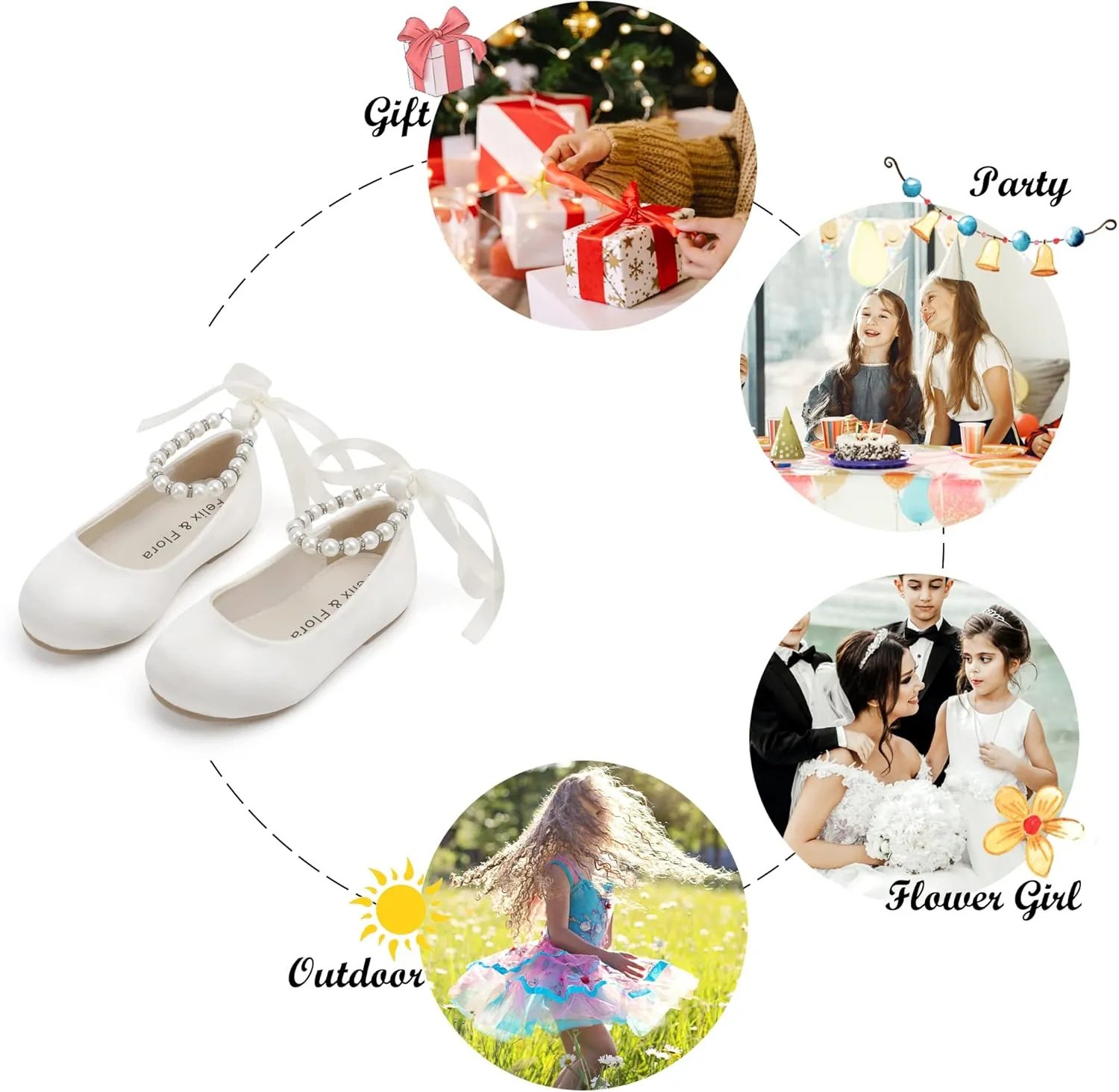 Felix & Flora Girls Toddler Little Ballet Shoes - Flower Girls Mary Jane Flats Dress Shoes Party Wedding