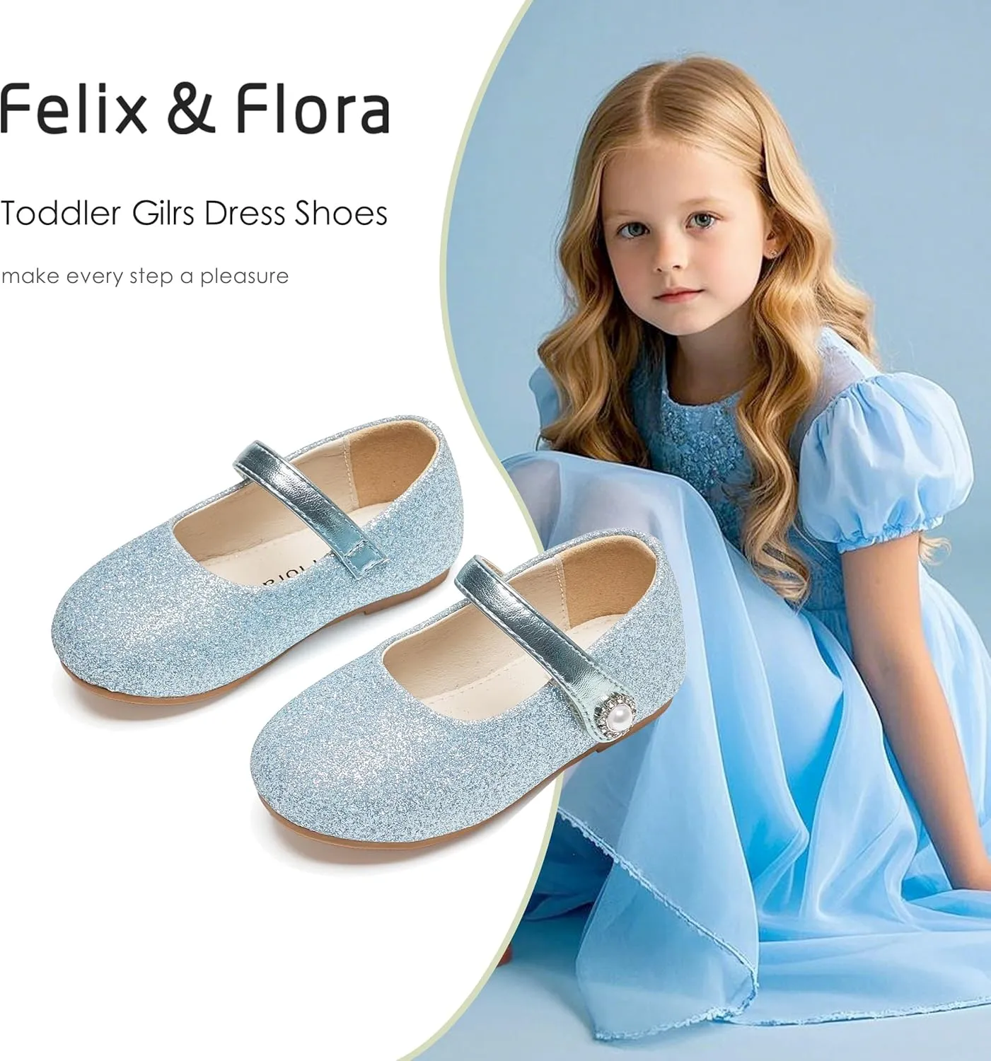 Felix & Flora Girls Toddler Little Ballet Shoes - Flower Girls Mary Jane Flats Dress Shoes Party Wedding