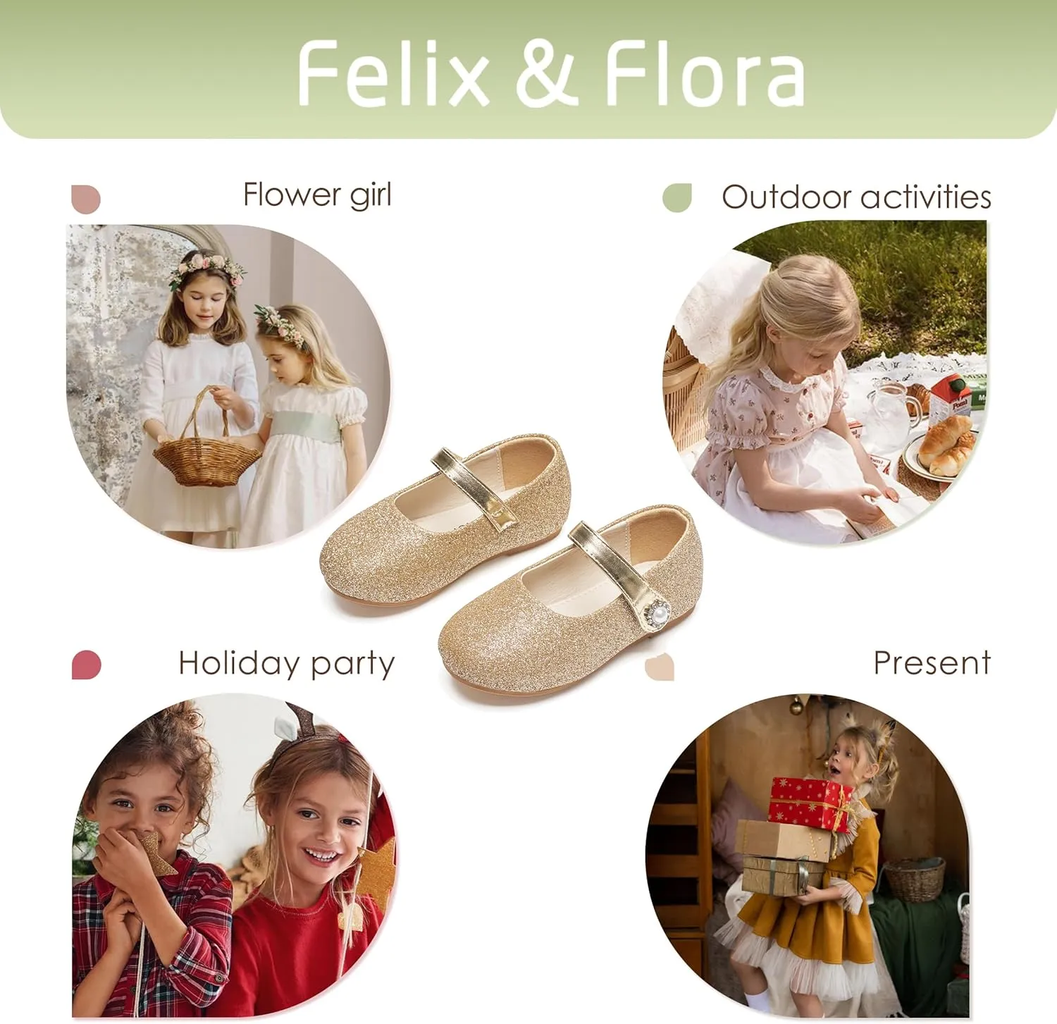 Felix & Flora Girls Toddler Little Ballet Shoes - Flower Girls Mary Jane Flats Dress Shoes Party Wedding