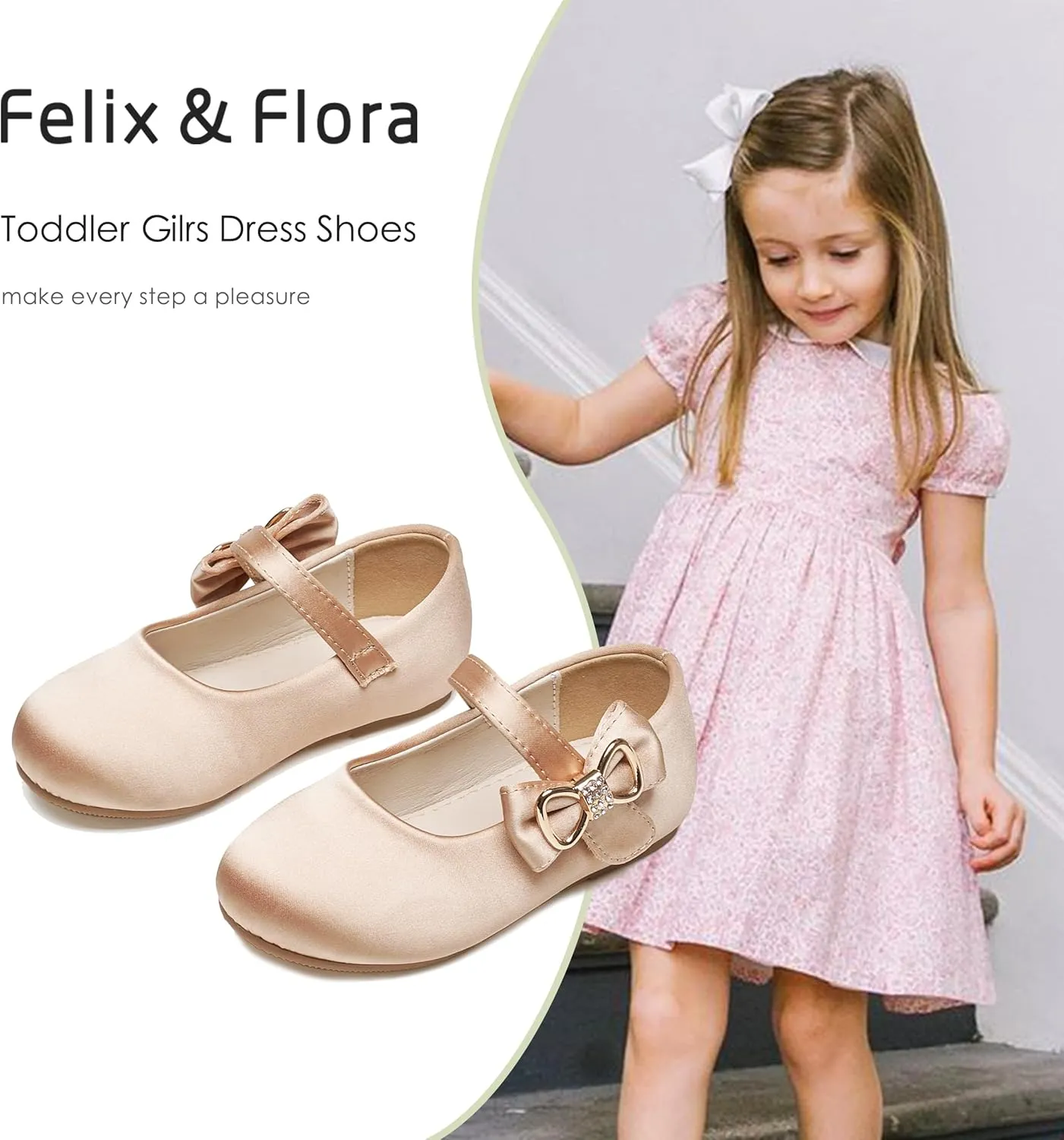 Felix & Flora Toddler Flower Girl Dress Shoes - Girl Ballet Flats Party School Shoes Wedding