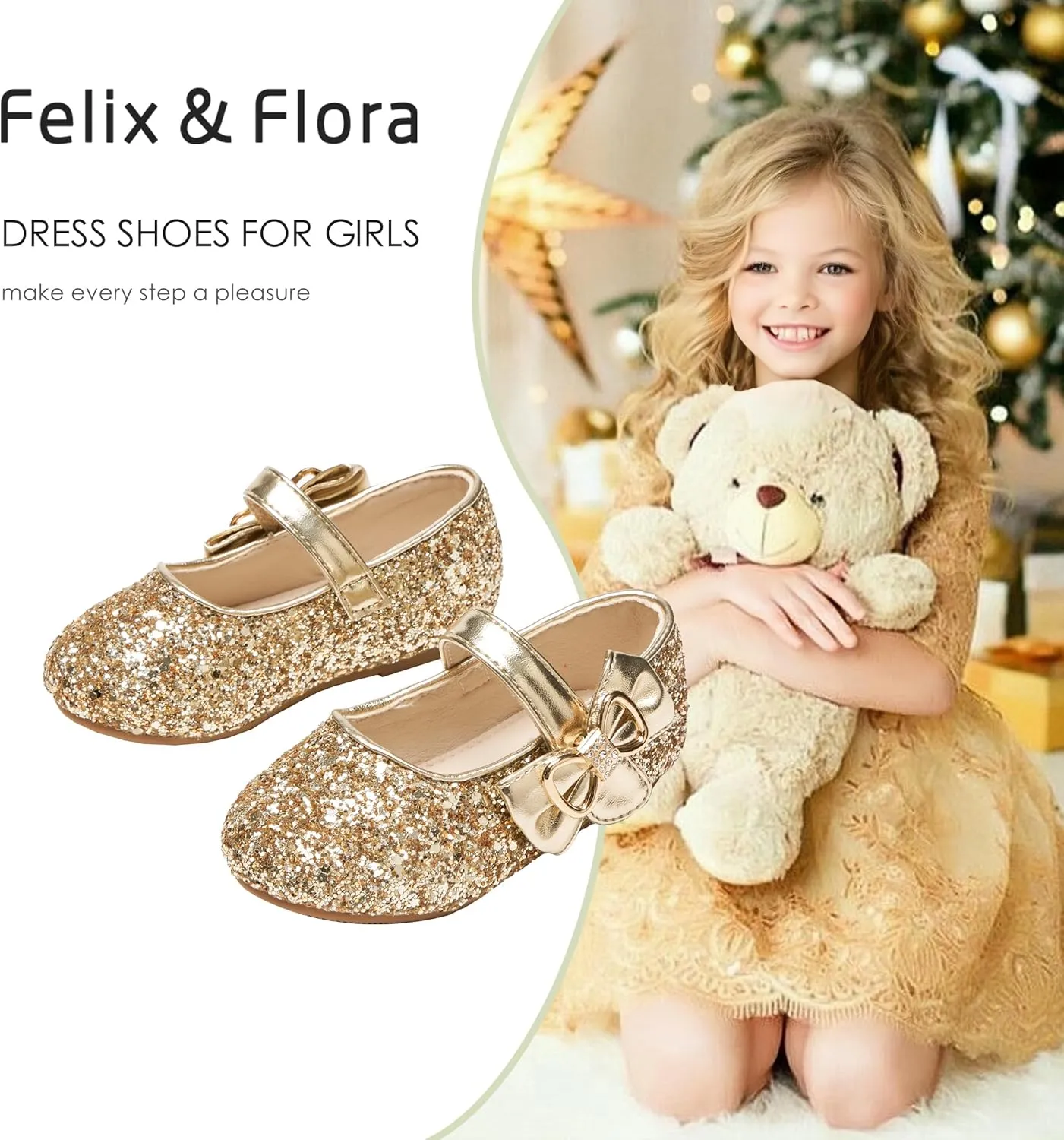 Felix & Flora Toddler Flower Girl Dress Shoes - Girl Ballet Flats Party School Shoes Wedding
