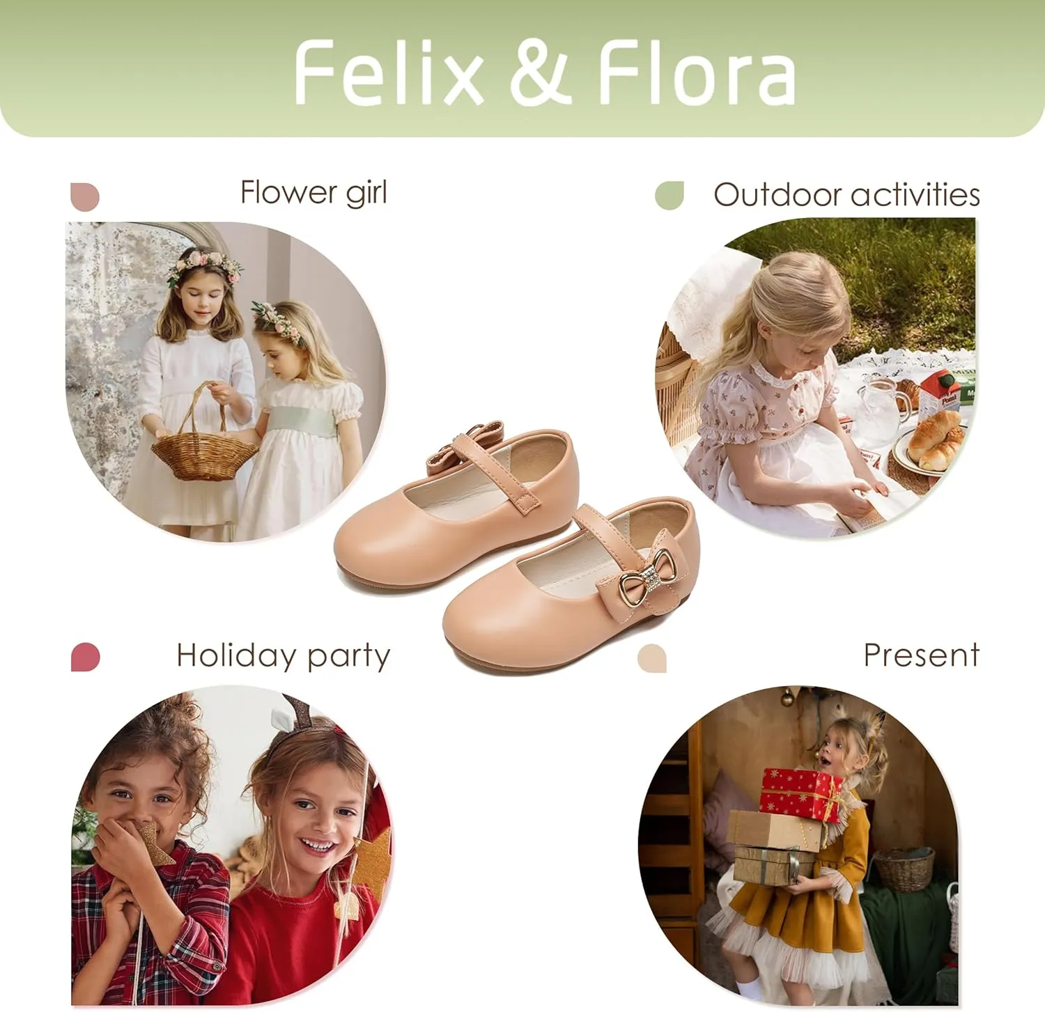 Felix & Flora Toddler Flower Girl Dress Shoes - Girl Ballet Flats Party School Shoes Wedding
