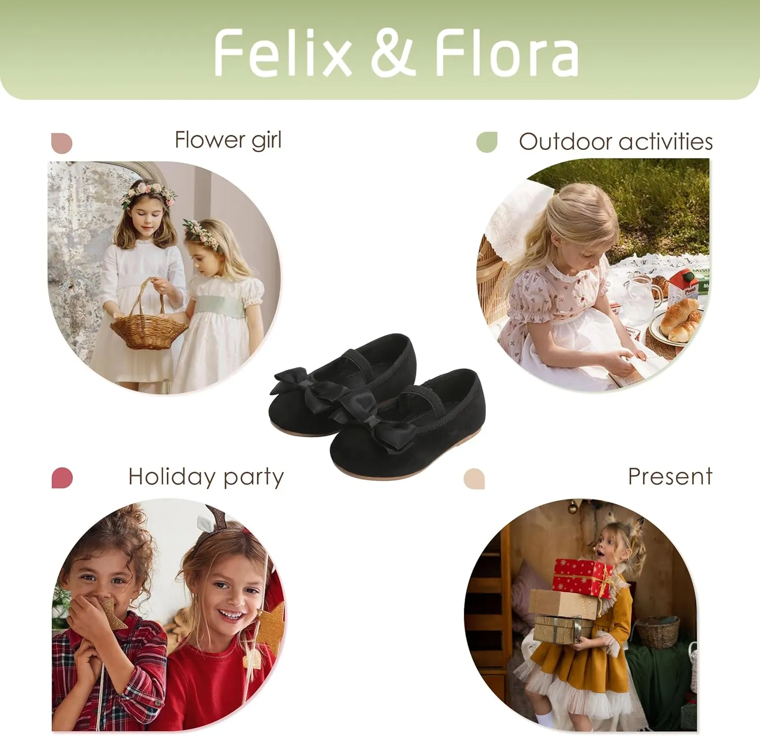 Felix & Flora Toddler Flower Girl Dress Shoes - Girl Ballet Flats Party School Shoes Wedding