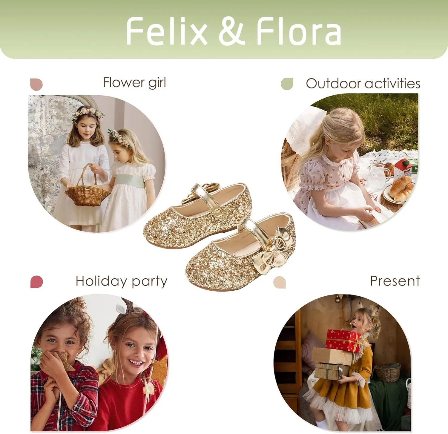 Felix & Flora Toddler Flower Girl Dress Shoes - Girl Ballet Flats Party School Shoes Wedding