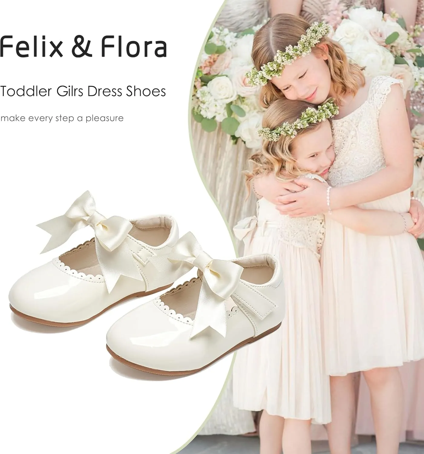 Felix & Flora Toddler Flower Girl Dress Shoes - Girl Ballet Flats Party School Shoes Wedding