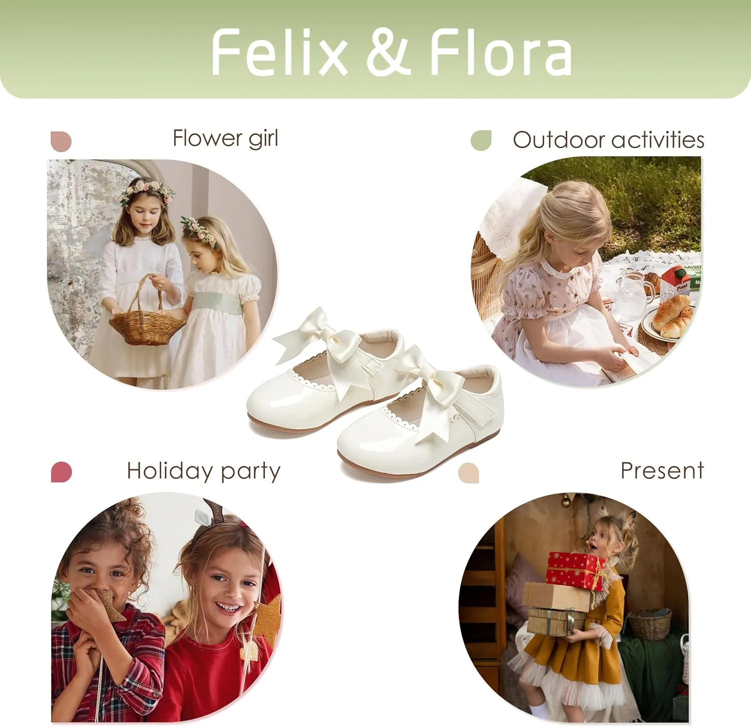 Felix & Flora Toddler Flower Girl Dress Shoes - Girl Ballet Flats Party School Shoes Wedding