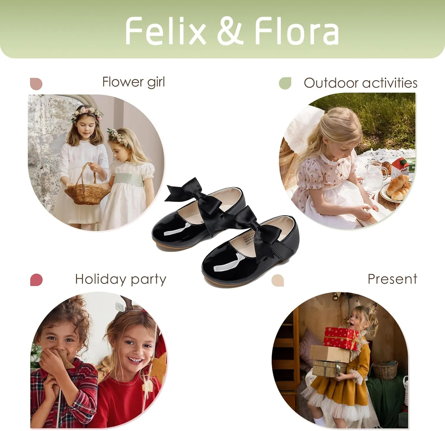 Felix & Flora Toddler Flower Girl Dress Shoes - Girl Ballet Flats Party School Shoes Wedding