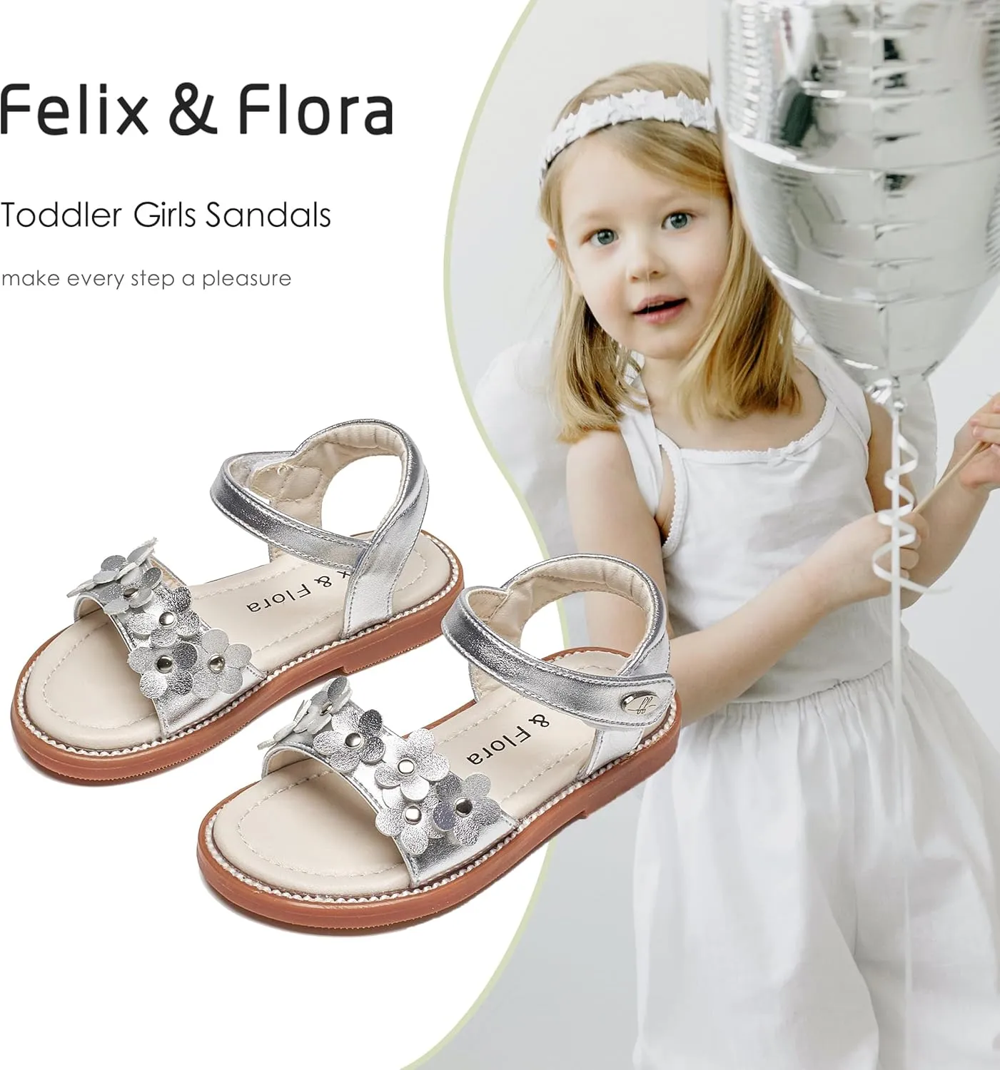 Felix & Flora Toddler Girl Sandals - Flower Girl Dress Shoes Open Toe Little Kid Summer Flats