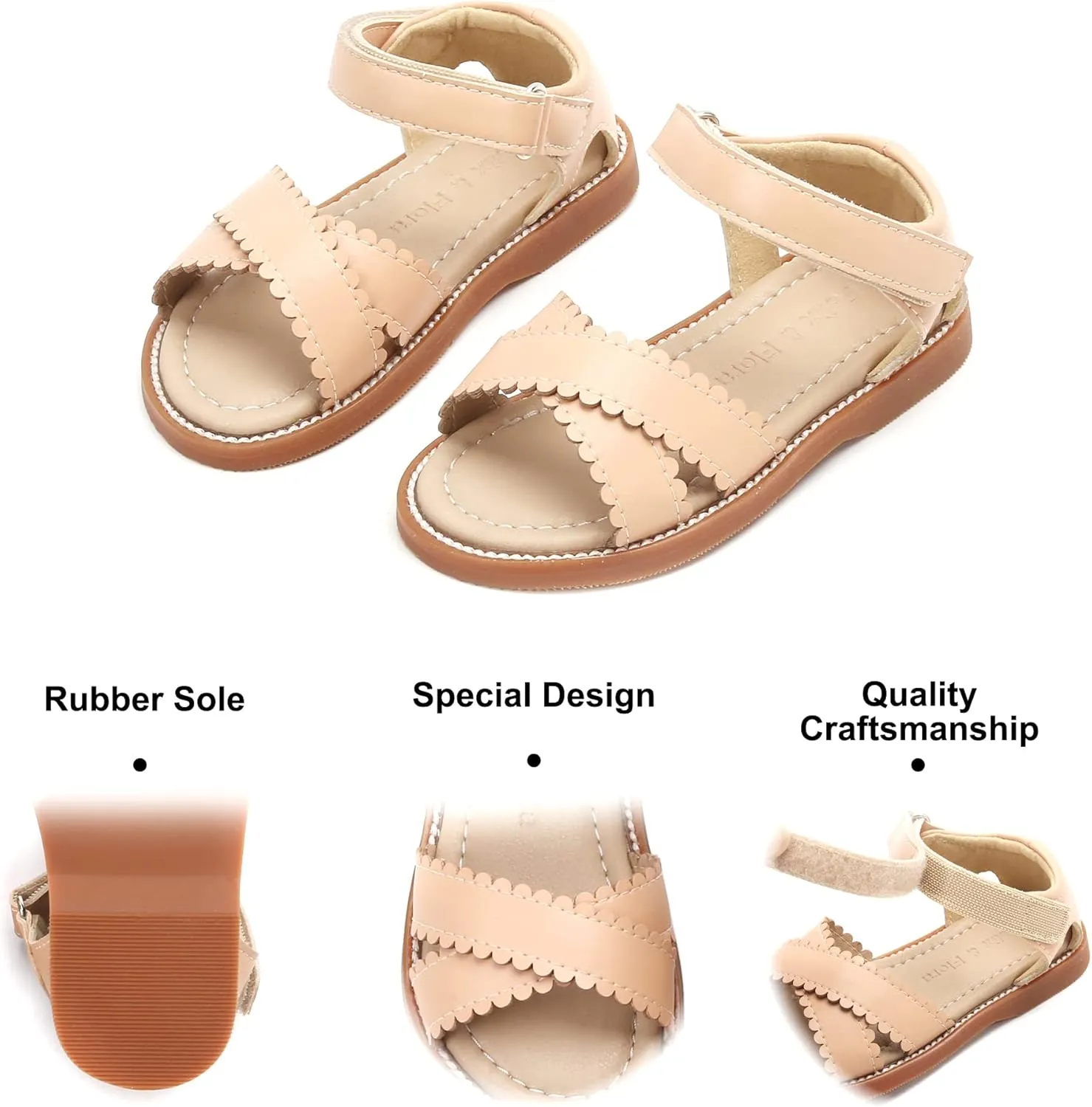Felix & Flora Toddler Girl Sandals -Flower Girl Dress Shoes Open Toe Little Kid Summer Flats