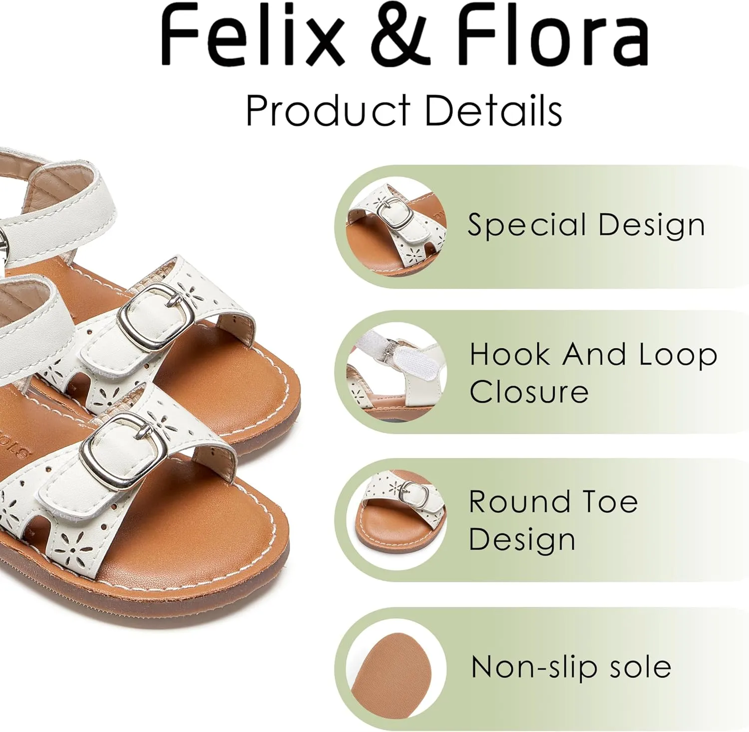 Felix & Flora Toddler Girl Sandals - Flower Girl Dress Shoes Open Toe Little Kid Summer Flats