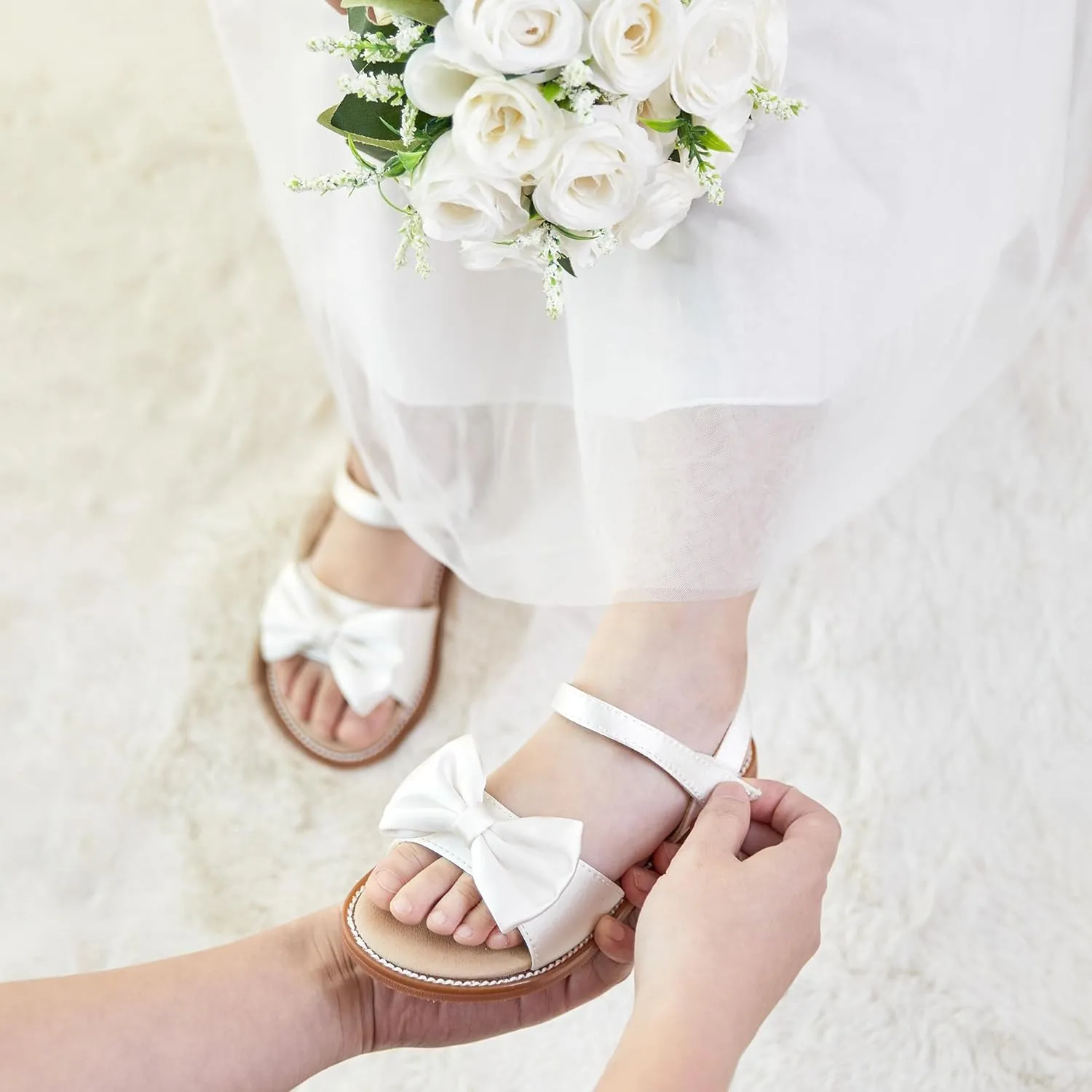 Felix & Flora Toddler Girl Sandals - Flower Girl Dress Shoes Open Toe Little Kid Summer Flats