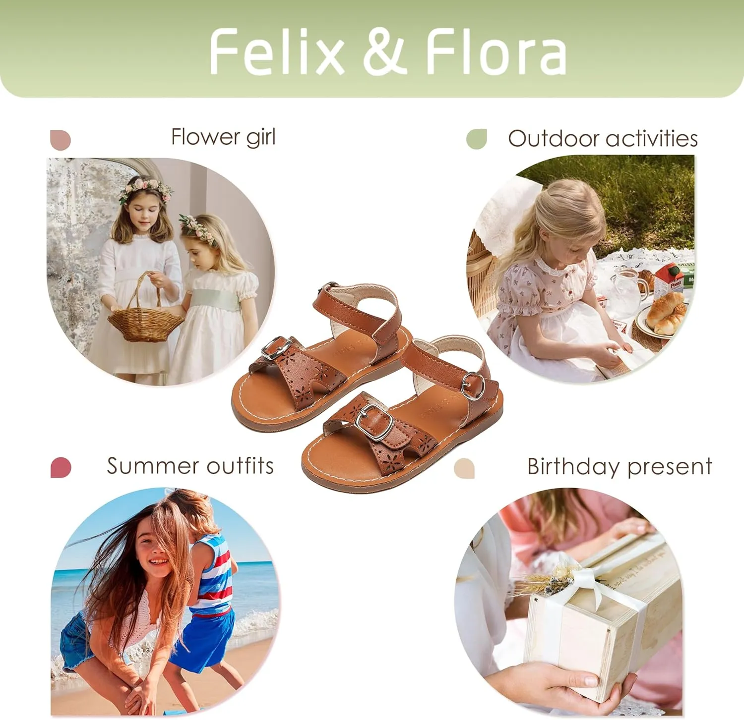 Felix & Flora Toddler Girl Sandals - Flower Girl Dress Shoes Open Toe Little Kid Summer Flats