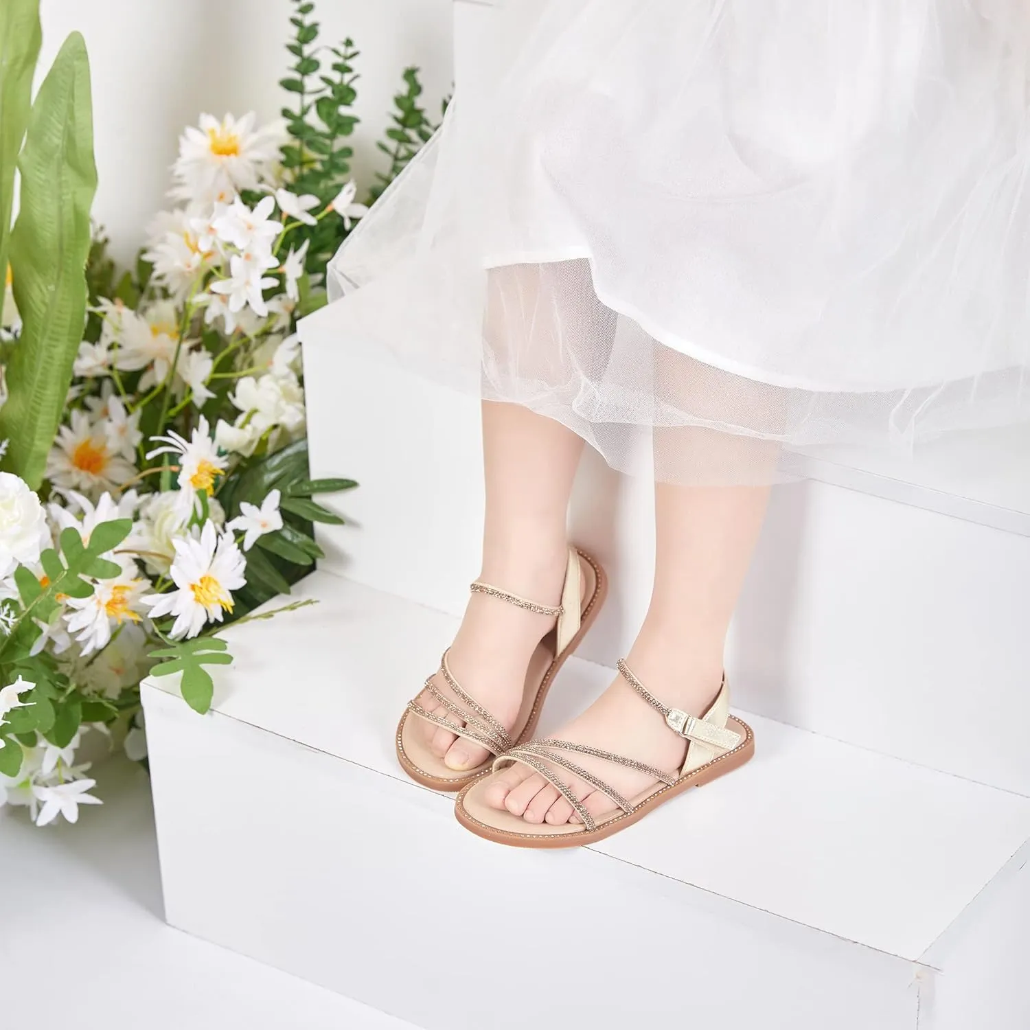 Felix & Flora Toddler Girl Sandals - Flower Girl Dress Shoes Open Toe Little Kid Summer Flats