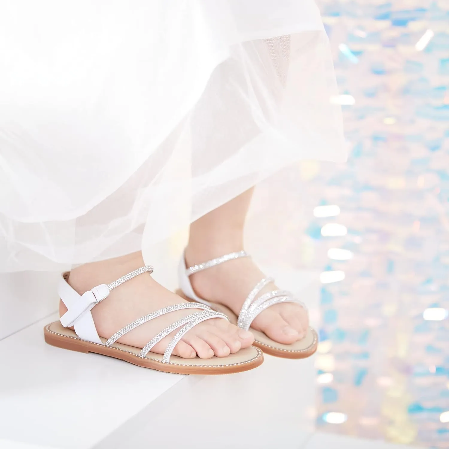 Felix & Flora Toddler Girl Sandals - Flower Girl Dress Shoes Open Toe Little Kid Summer Flats