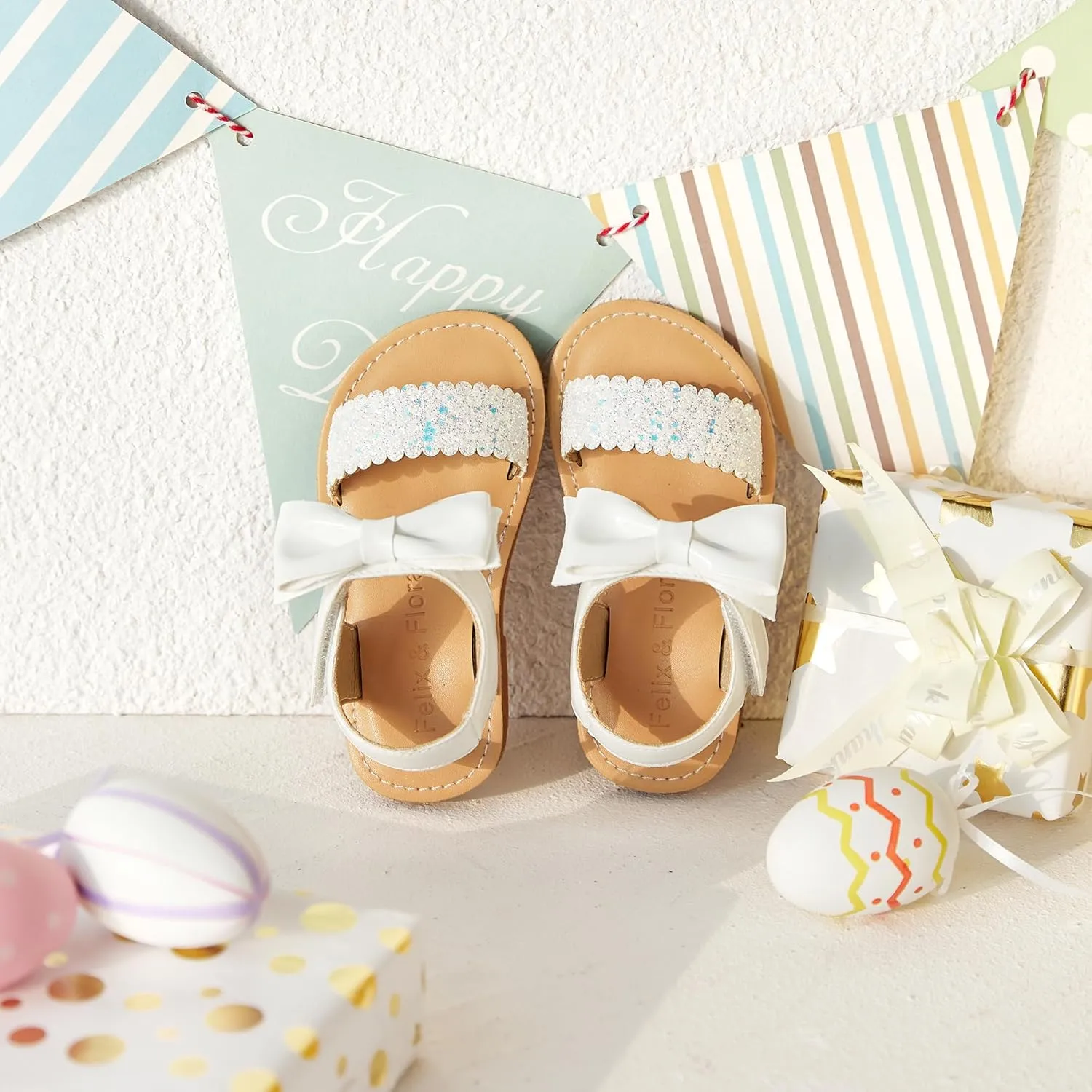 Felix & Flora Toddler Girl Sandals - Flower Girl Dress Shoes Open Toe Little Kid Summer Flats
